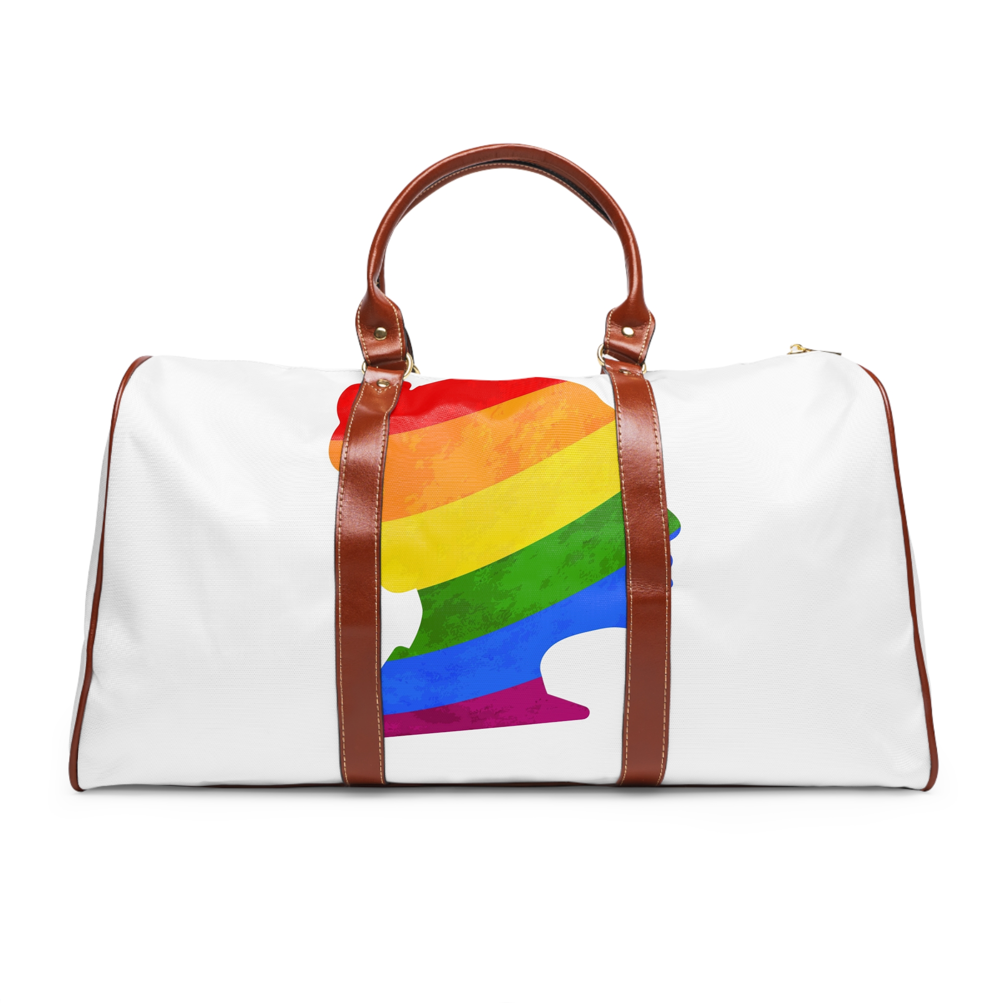 Black Detailed Realistic Girls Face Profile With Lgbt Pride Flag Isolated White Waterproof Travel Bag