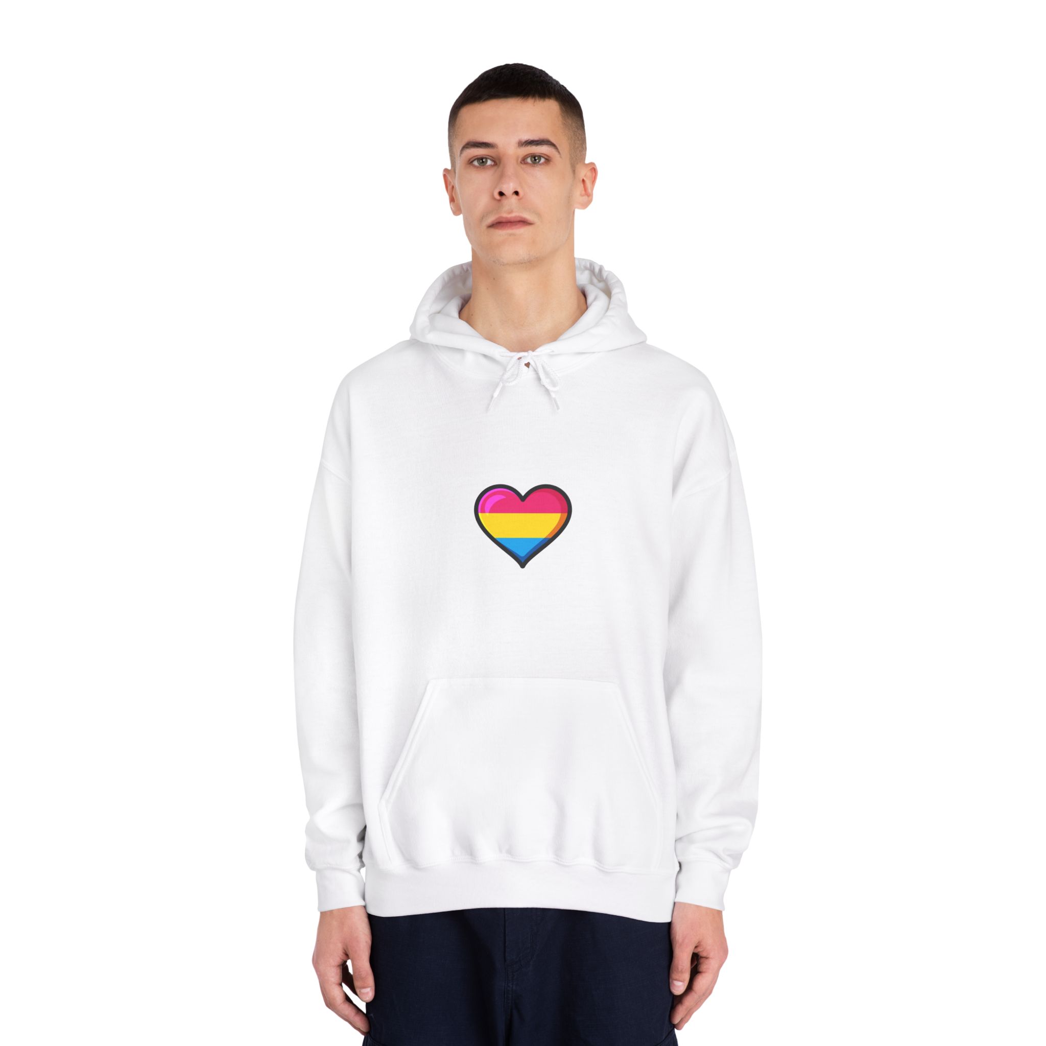 Pansexual Pride Flag Heart Shape Vector Illustration Unisex Dryblend Hooded Sweatshirt - Image 3