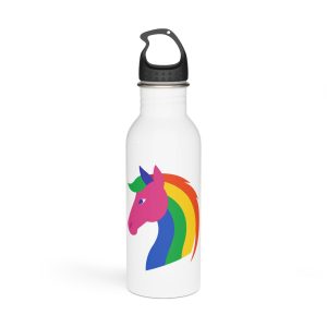 Rainbow Unicorn Head Flat Style Stainless Steel Water Bottle