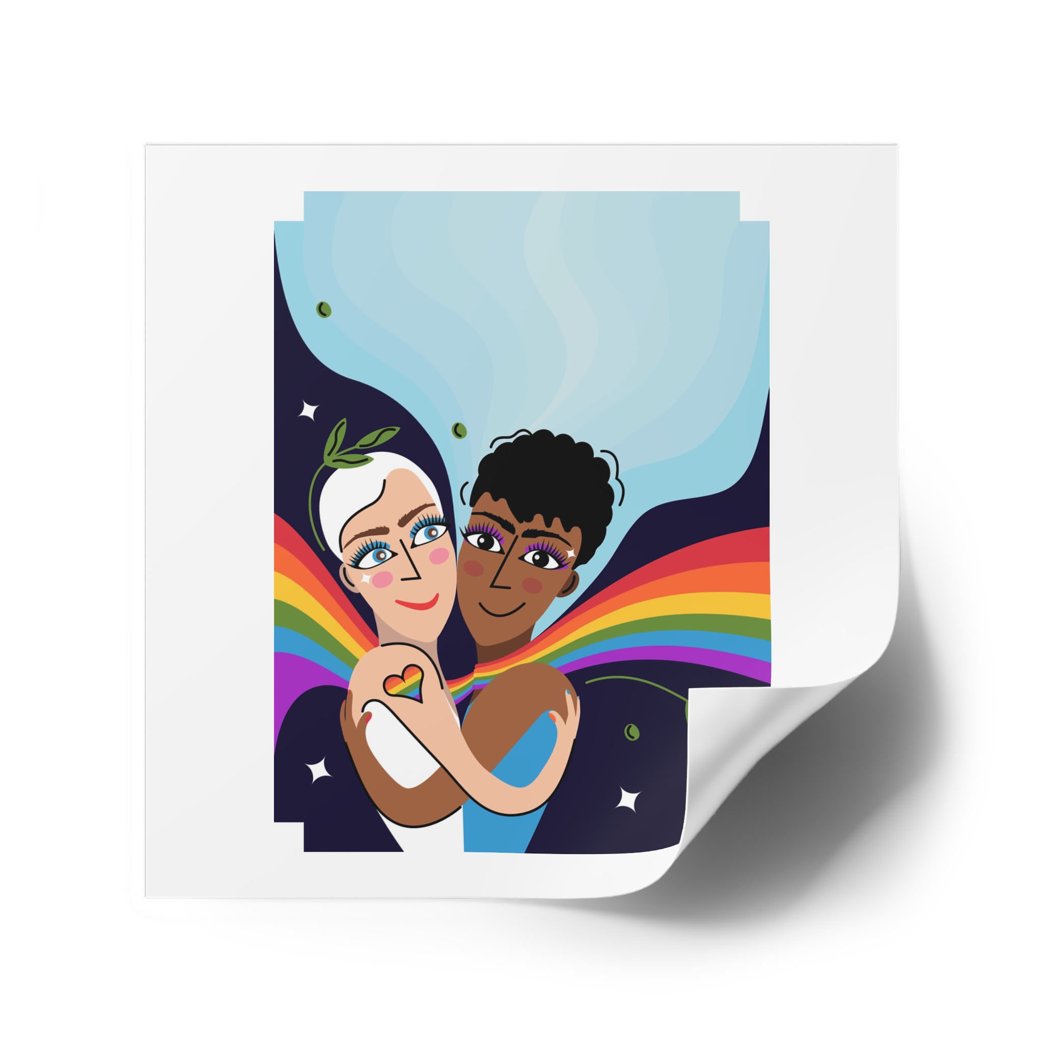 Interracial Lgbtq Men Romantic Relationships Cartoon Style Vector Card Laminate Stickers Square - Image 74