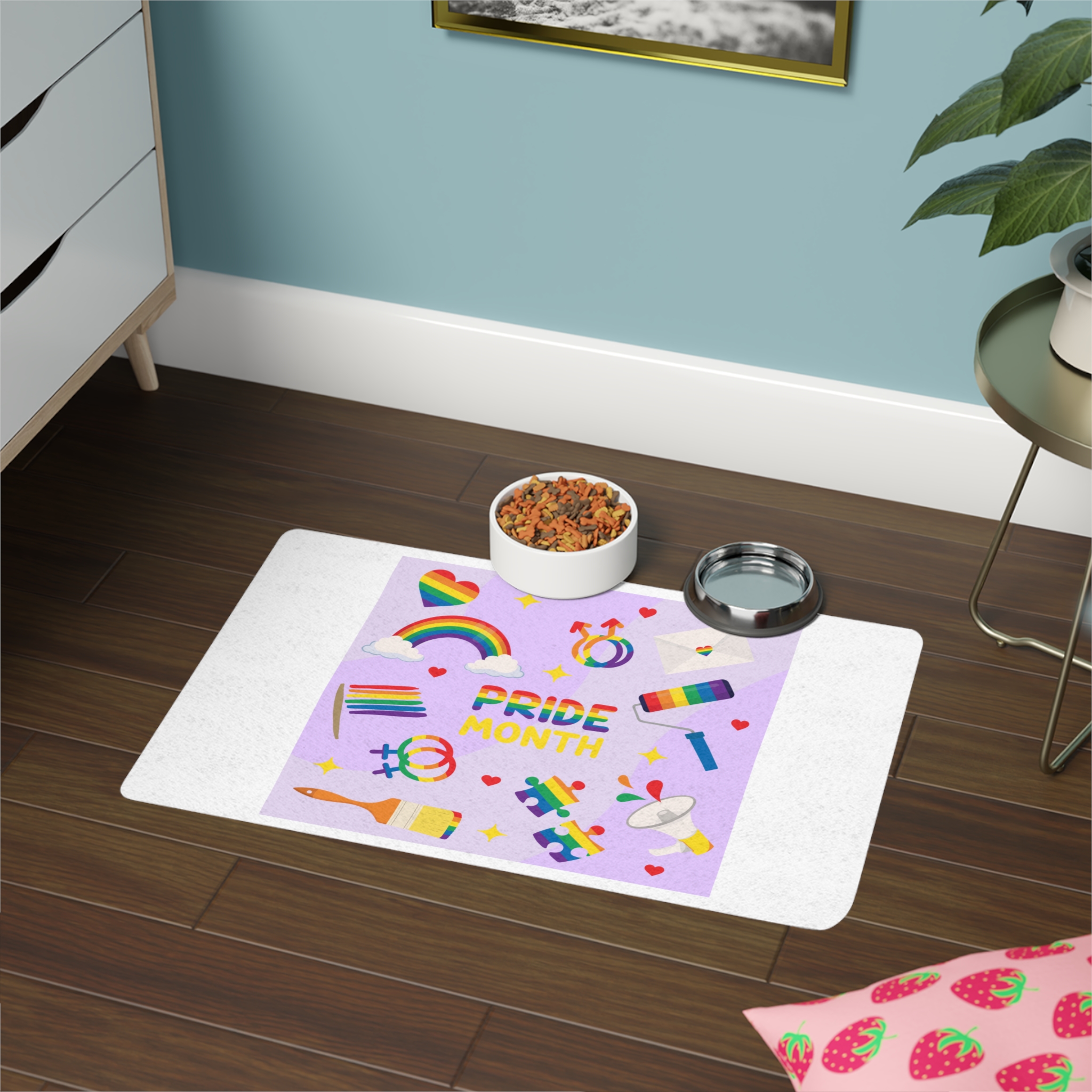 Pride Month Lgbtq Symbol Rainbow Colors Cute Elements Set Pet Food Mat 12x18 - Image 4