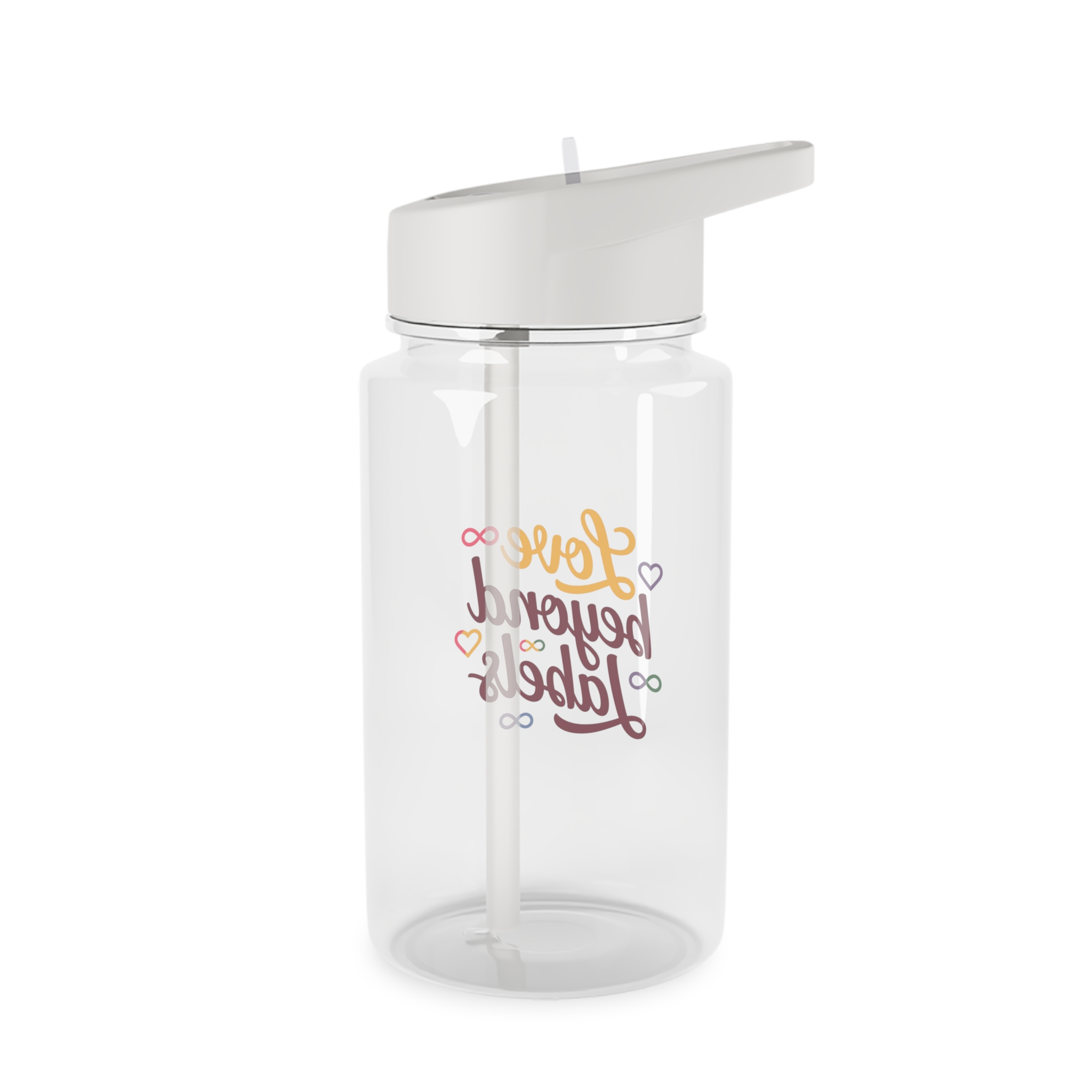 Love Beyond Labels T Shirt Design Isolated White Background Tritan Water Bottle - Image 2