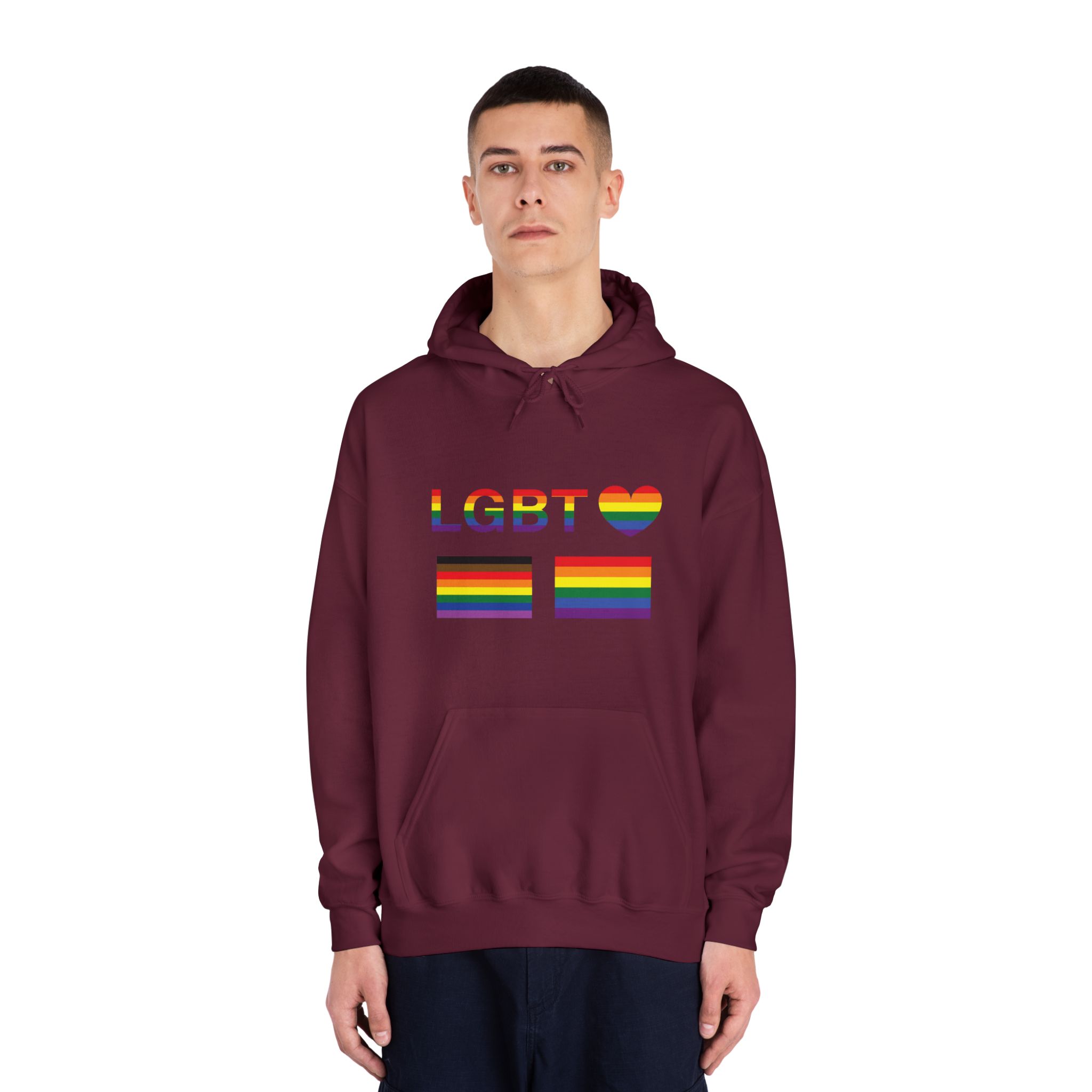 Lgbt Word Text Letter With Heart Rainbow Color Flag Isolated White Background Vector Illustrati Unisex Dryblend Hooded Sweatshirt - Image 19
