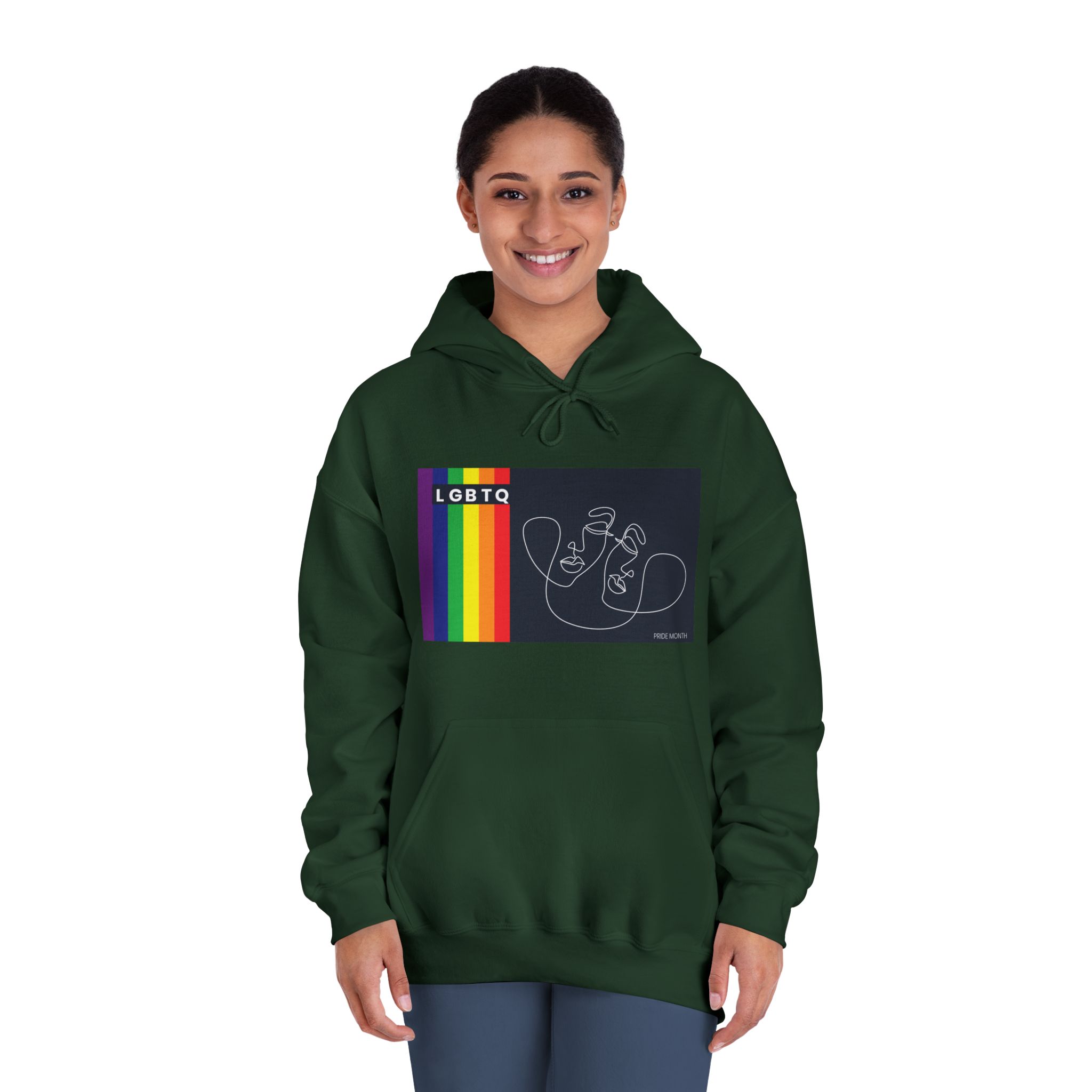 Lgbtq Pride Month Color Flag Dark Background With Female Couple Line Are Vector Illustration Unisex Dryblend Hooded Sweatshirt - Image 24