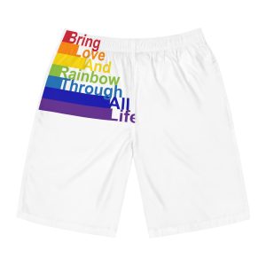 Lgbt Concept Motivating Phrase Colors Rainbow Bring Love Rainbow Through Life Mens Board Shorts Aop