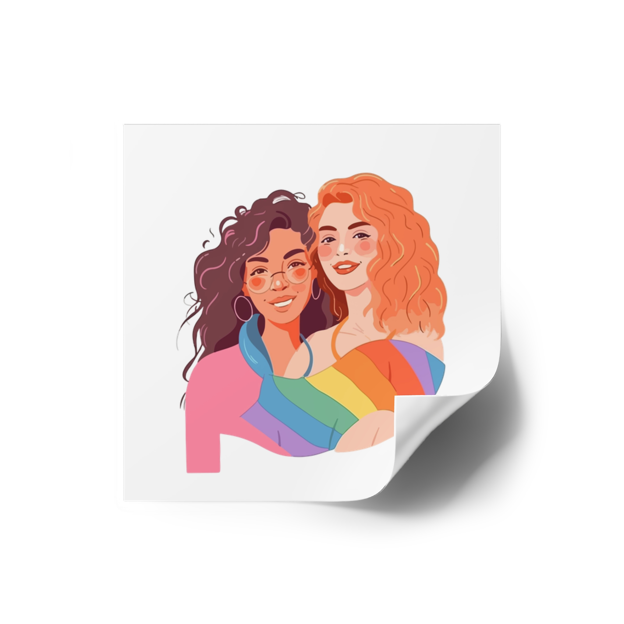 Portrait Lesbian Couple With Rainbow Flag Concept Lgbtq Illustration Couple Laminate Stickers Square - Image 6