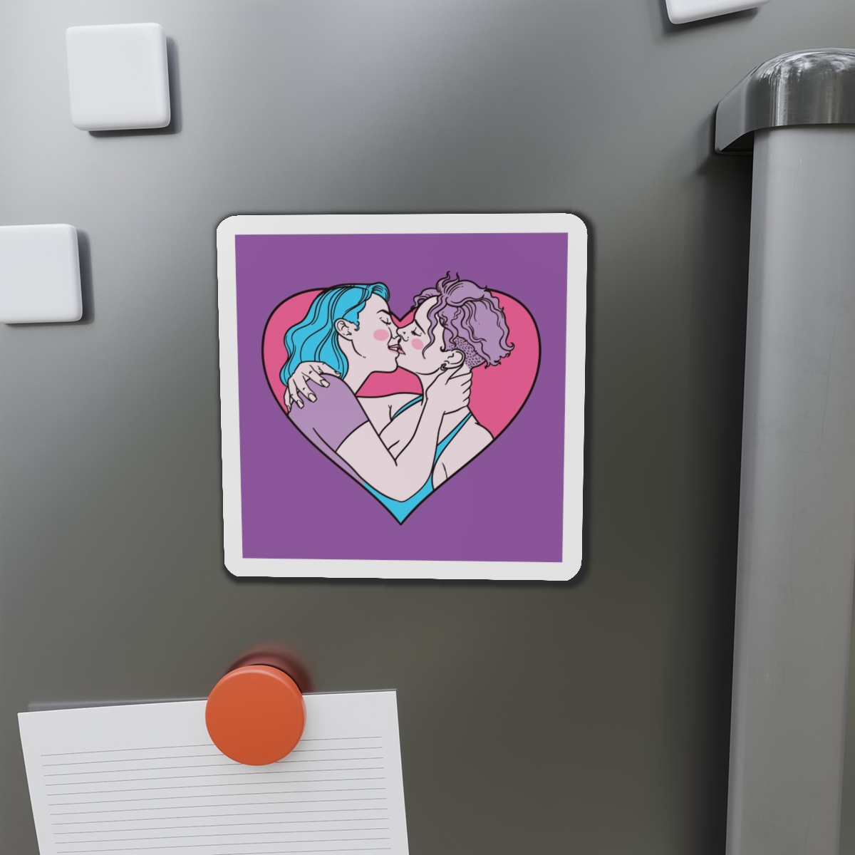 Hand Drawn Affectionate Lesbian Kiss Die Cut Magnets - Image 11