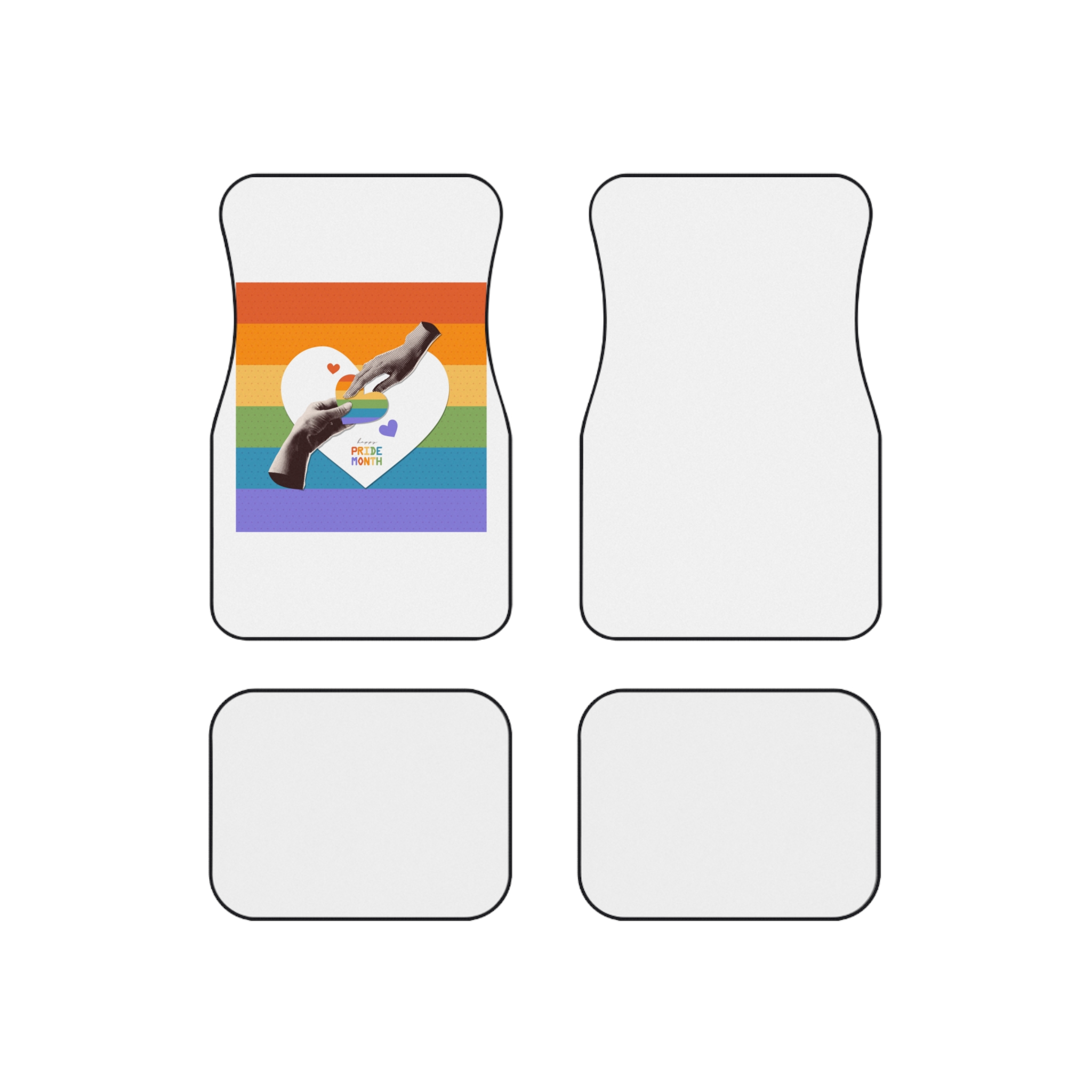 Retro Nostalgic Banner Pride Month Halftone Hands Holding Striped Heart Vintage Collage With Car Mats Set Of 4