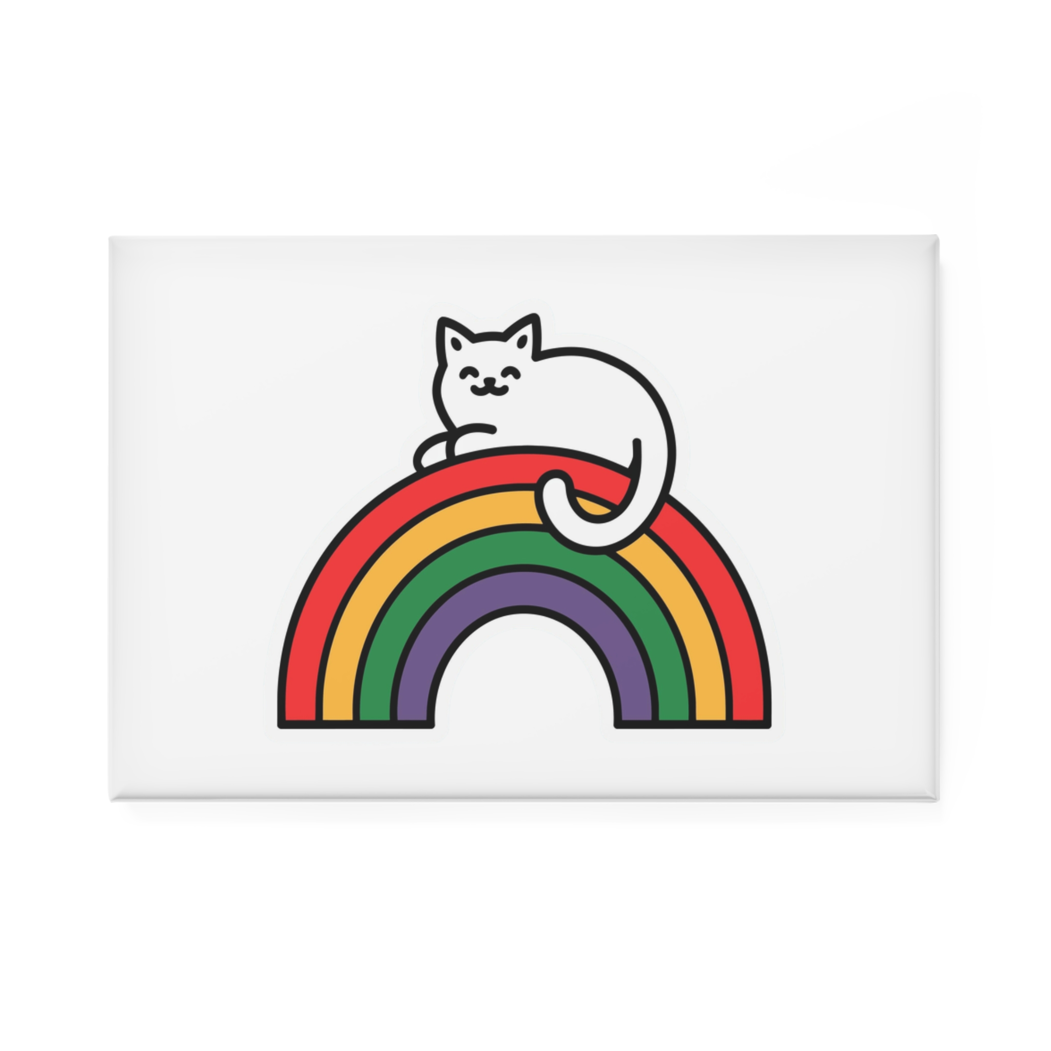 Cartoon Cat Lying Rainbow Illustration With Cheerful Expression Button Magnet Rectangle 1 And 10 Pcs - Image 5