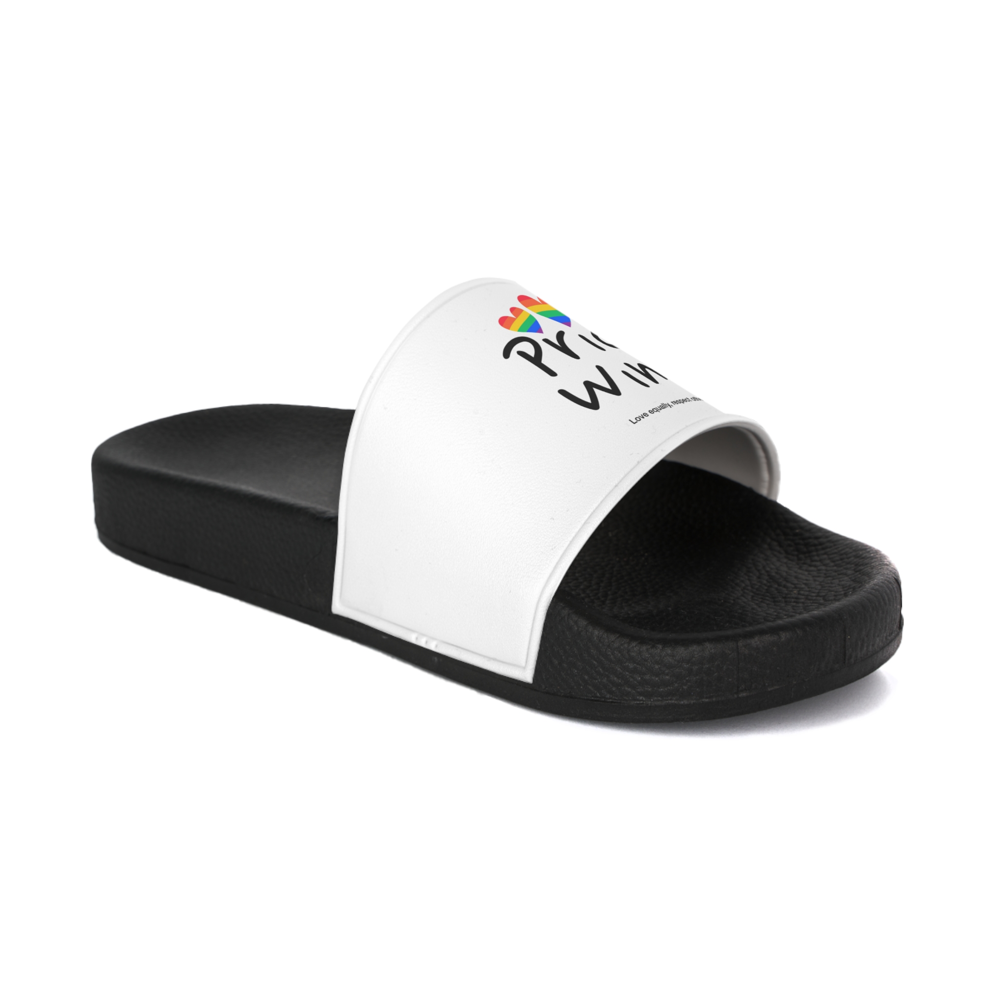 Love Letter Pride Rainbow Lettering Text Writing Pattern Freedom Love Heart Homo Colors Flag Parade (1) Mens Slide Sandals - Image 2