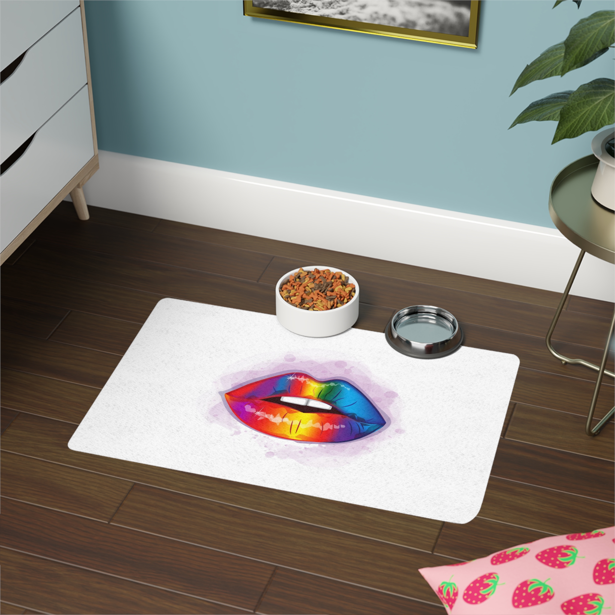 Rainbow Lips Lgbt Beautiful Fashionable Realistic Realistic Watercolor Style Print Vector Pet Food Mat 12x18 - Image 4