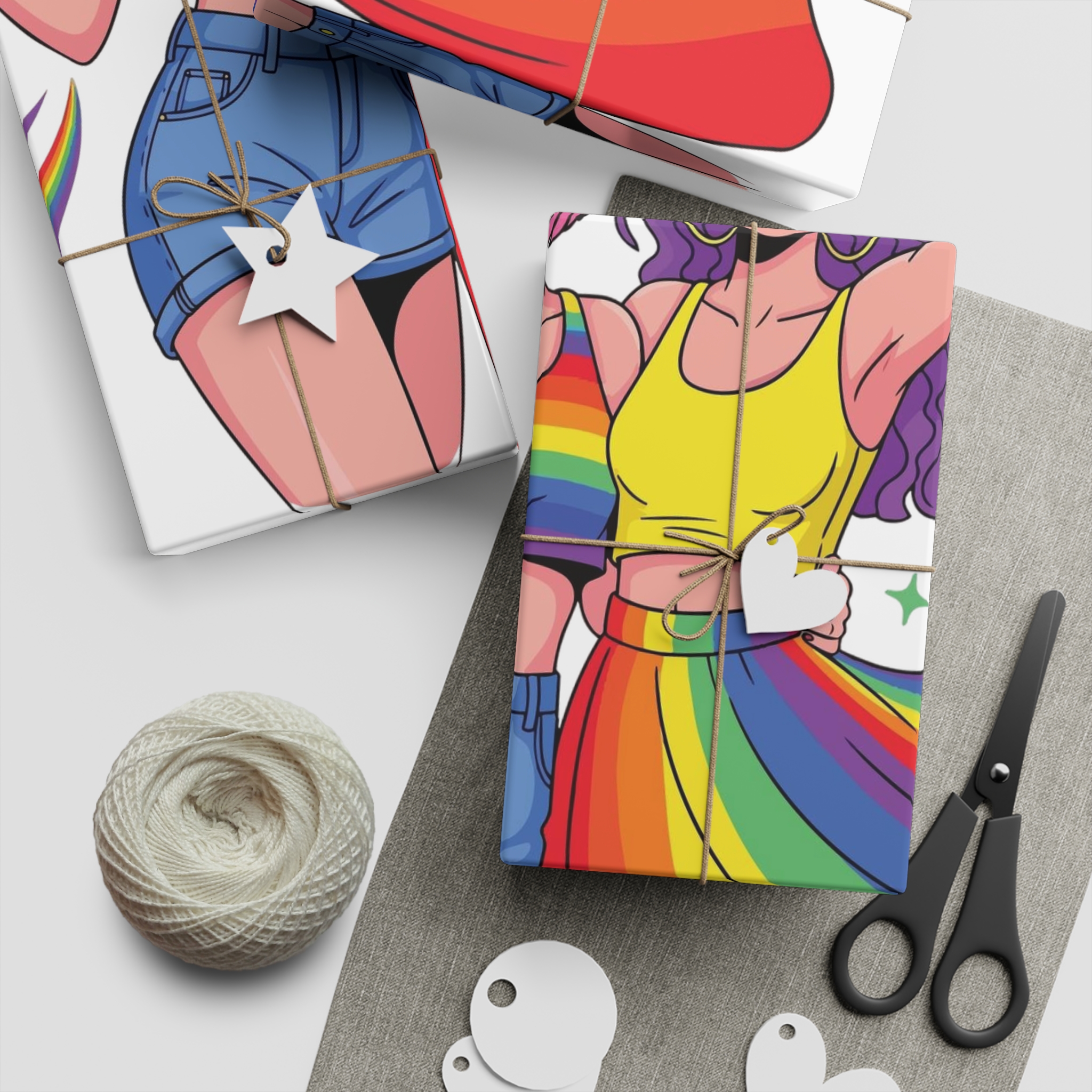 Two Happy Women Celebrating Diversity Pride With Rainbow Colors Splashes Gift Wrapping Paper Sheets 1pc - Image 5