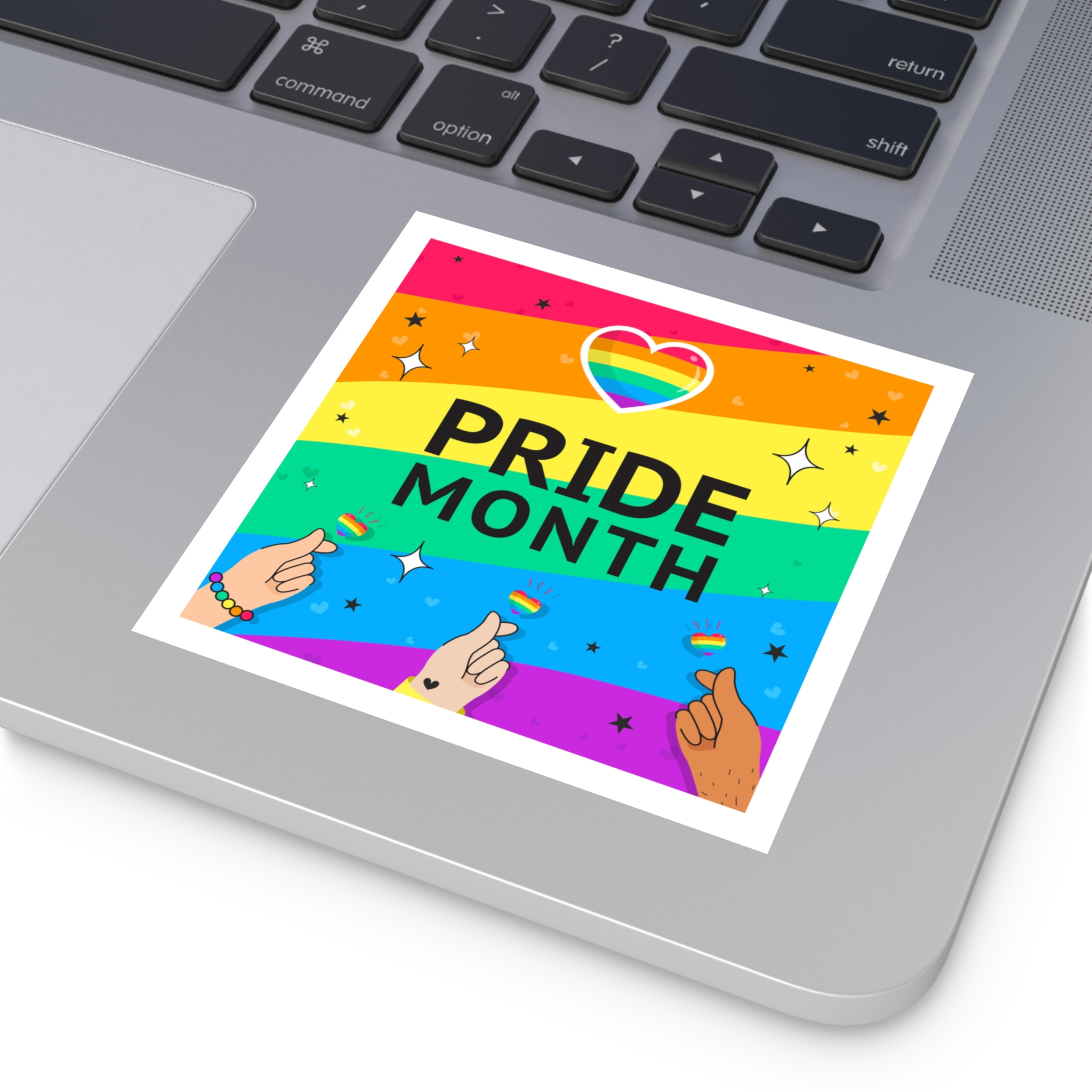 Pride Month Greeting Card Vector Illustration Hand Symbol Mini Heart Rainbow Flag Laminate Stickers Square - Image 27