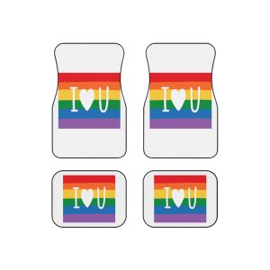 Vibrant Rainbow Flag With I Love You Heart Message Car Mats Set Of 4