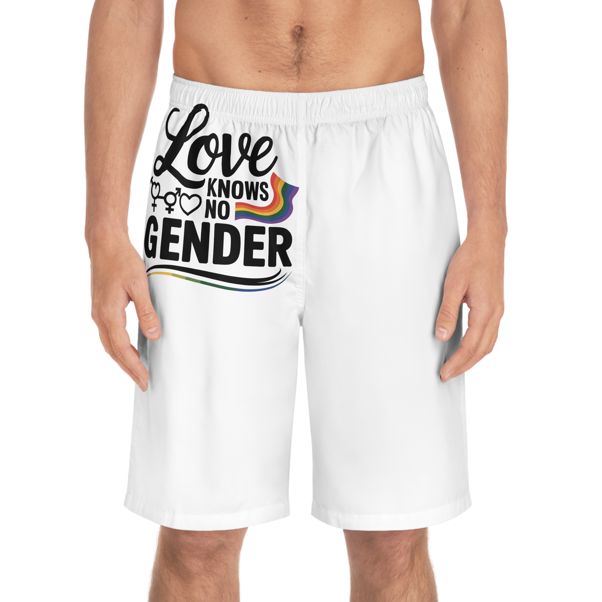 Love Knows No Gender T Shirt Design Isolated White Background Mens Board Shorts Aop - Image 3