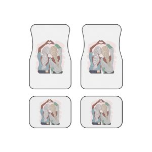 Stylish Girlfriends Two Sisters Show With Hands Heart View From Back Friendship Concept Fashion Vector Illustration Art Postcard Poster Interior Design Textile Print Car Mats Set Of 4