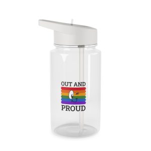 Out Proud Lgbtq Pride Month Quote Book Lover Rainbow Flag Hand Drawn Art White Background Tritan Water Bottle