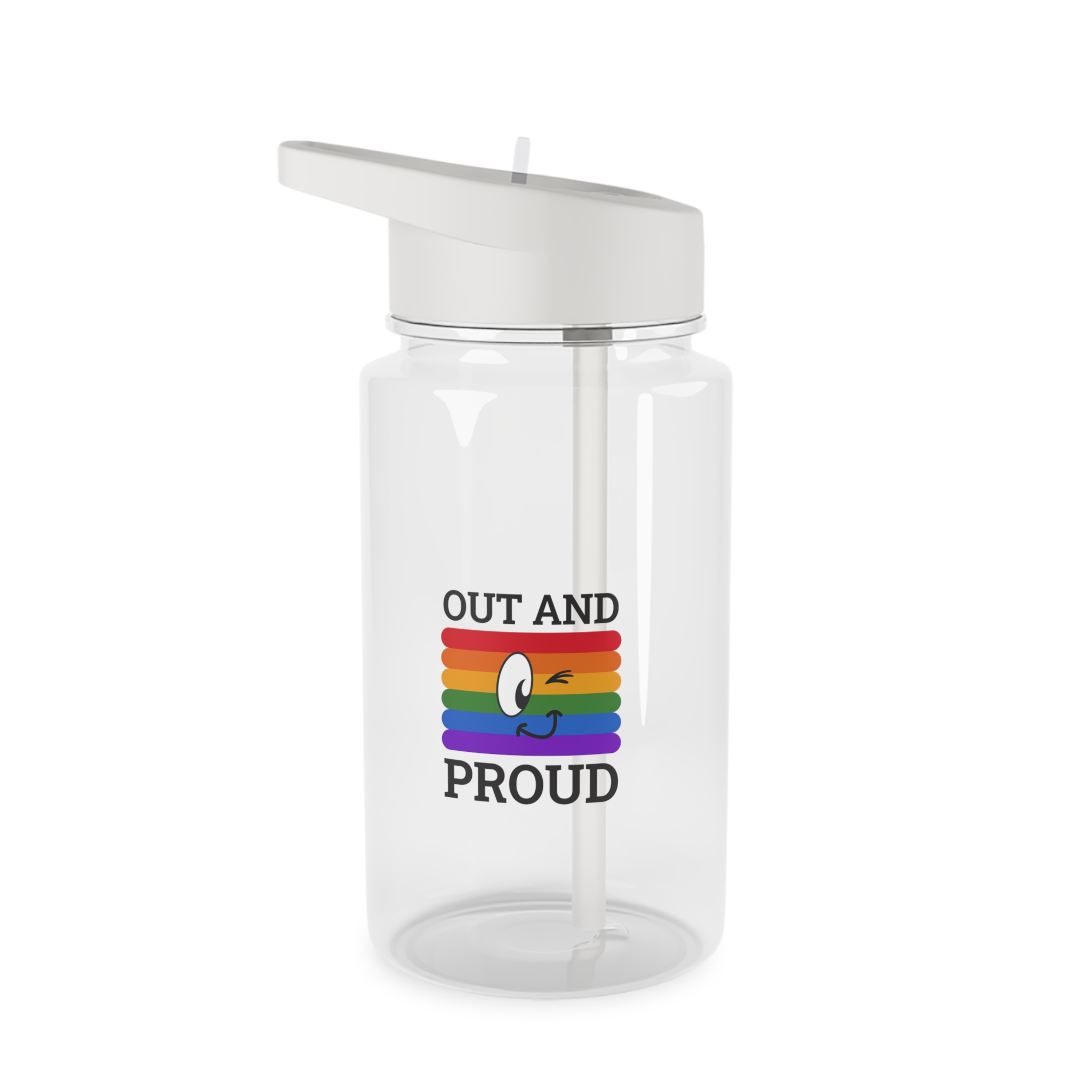 Out Proud Lgbtq Pride Month Quote Book Lover Rainbow Flag Hand Drawn Art White Background Tritan Water Bottle
