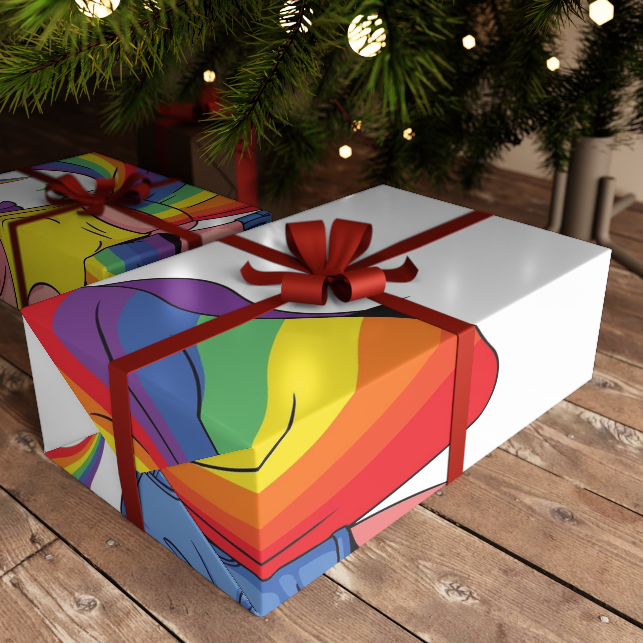 Two Happy Women Celebrating Diversity Pride With Rainbow Colors Splashes Gift Wrapping Paper Sheets 1pc - Image 6