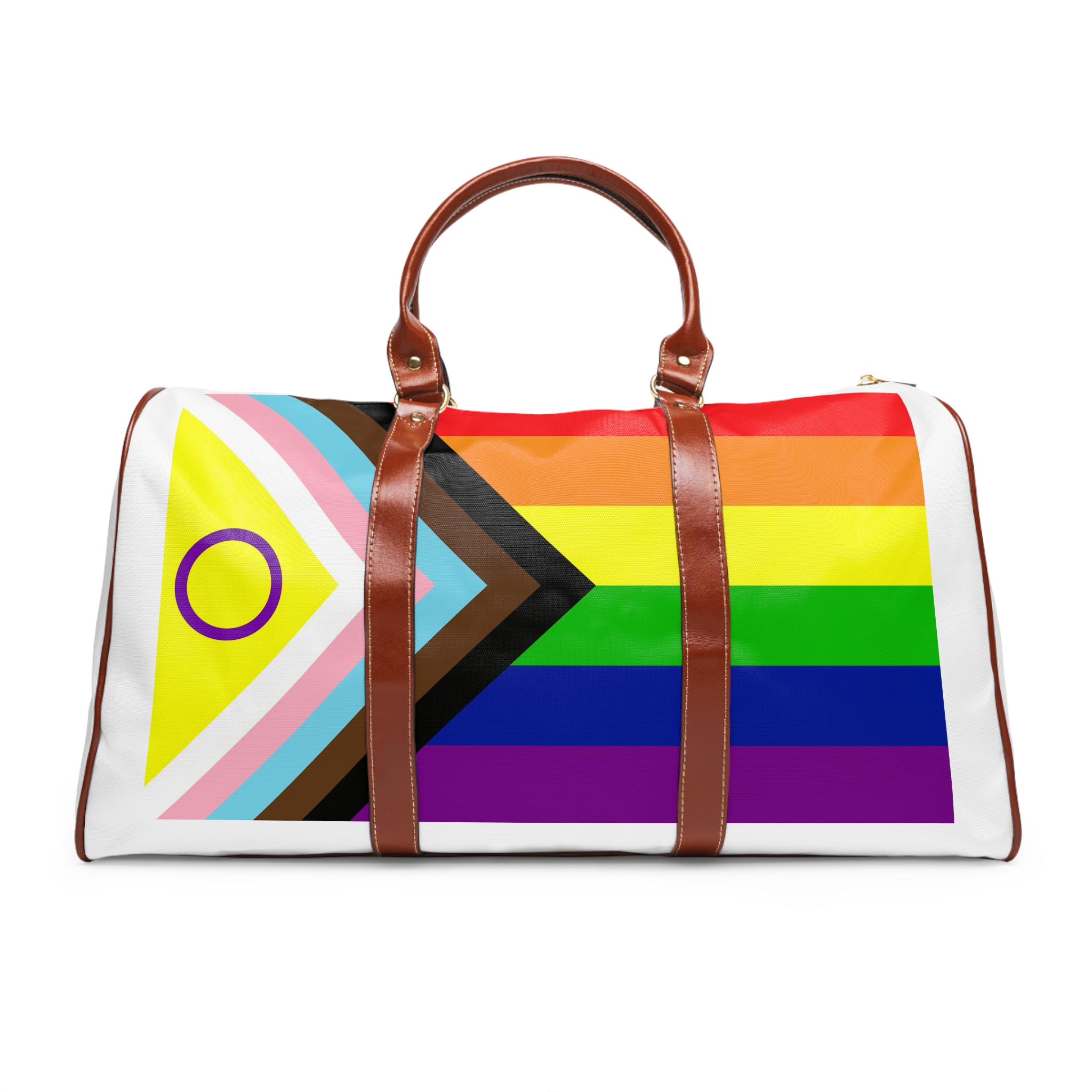 Lgbtq Pride Flag New Lgbtq Pride Flag Vector Updated Intersex Inclusive Progress Pride Flag Waterproof Travel Bag