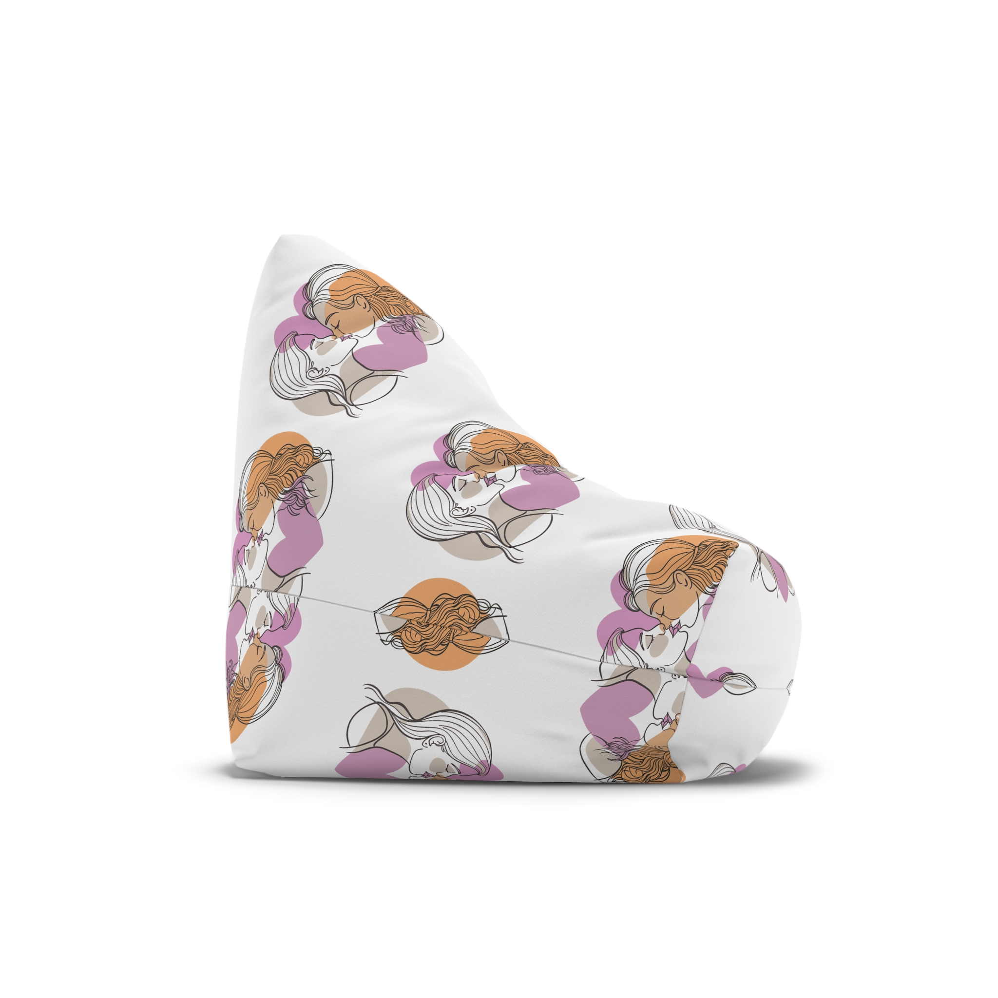 Two Women Are Kissing Front Heart With Pink Background Bean Bag Chair Cover - Image 3