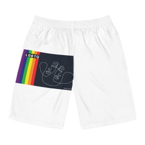 Lgbtq Pride Month Color Flag Dark Background With Female Couple Line Are Vector Illustration Mens Board Shorts Aop