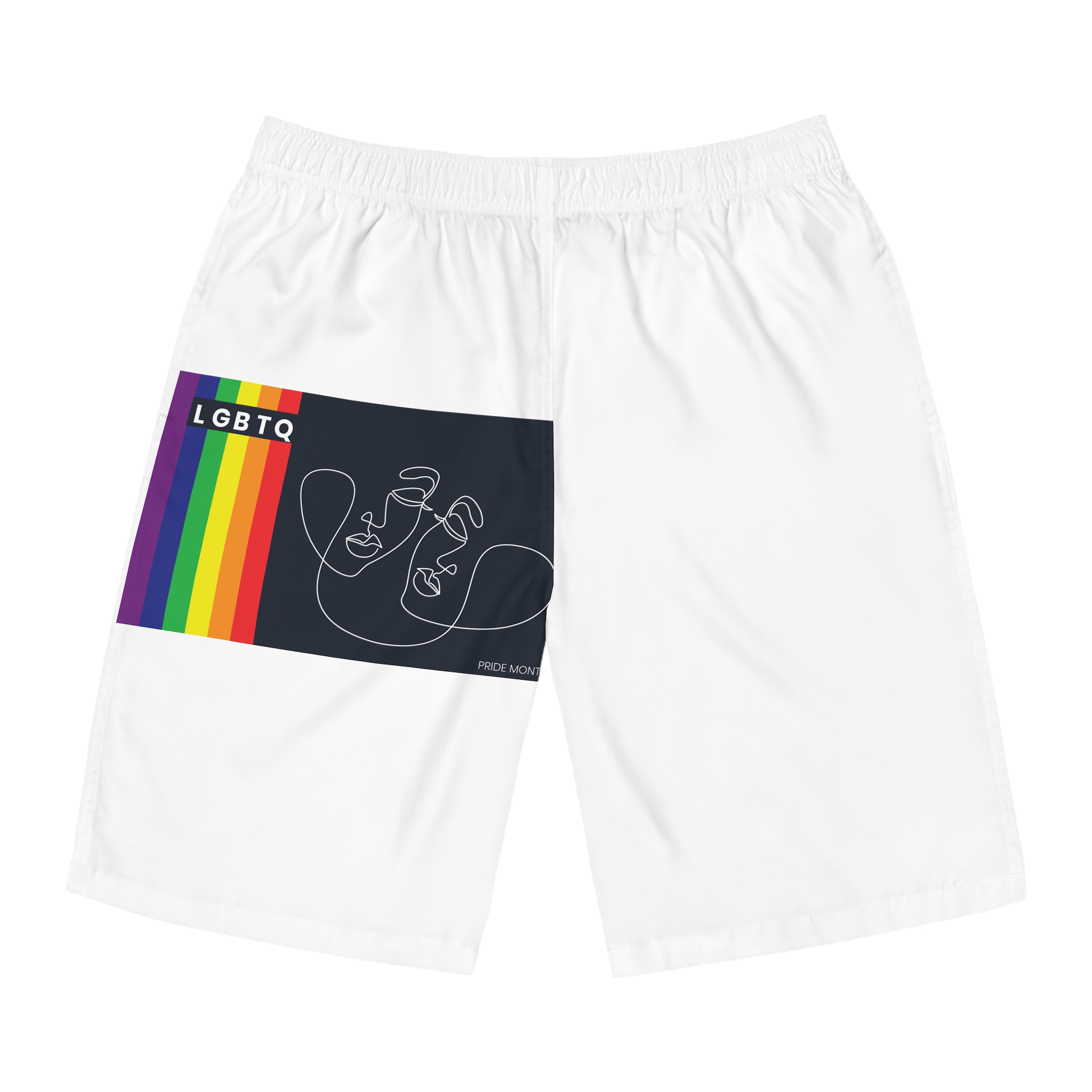 Lgbtq Pride Month Color Flag Dark Background With Female Couple Line Are Vector Illustration Mens Board Shorts Aop