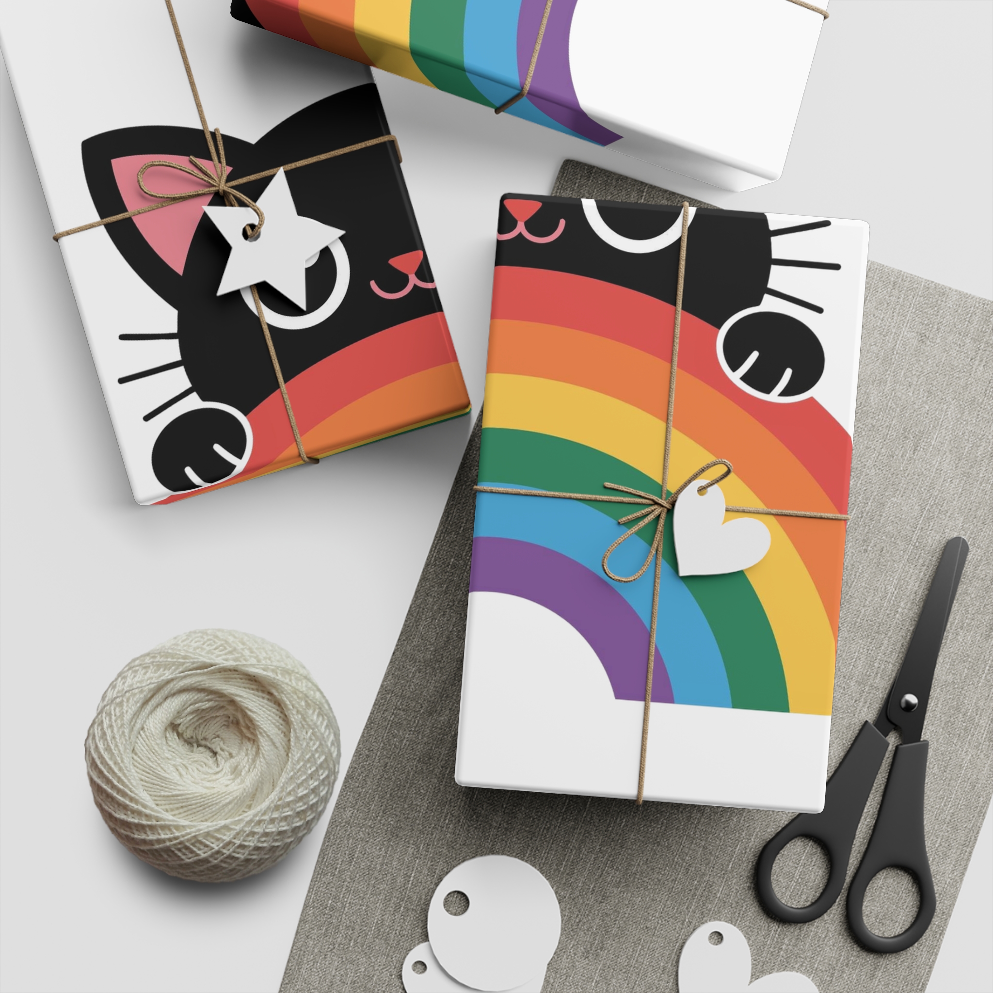 Black Cat With Rainbow Icon Pride Pet Design Vector Illustration Gift Wrapping Paper Sheets 1pc - Image 2