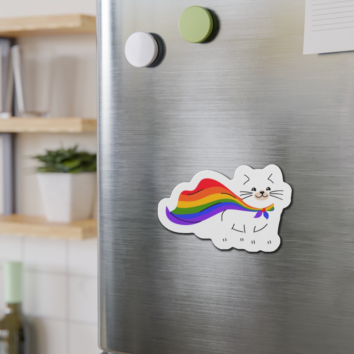 Kawaii Cat With Lgbtq Rainbow Flag Cartoon Die Cut Magnets - Image 12