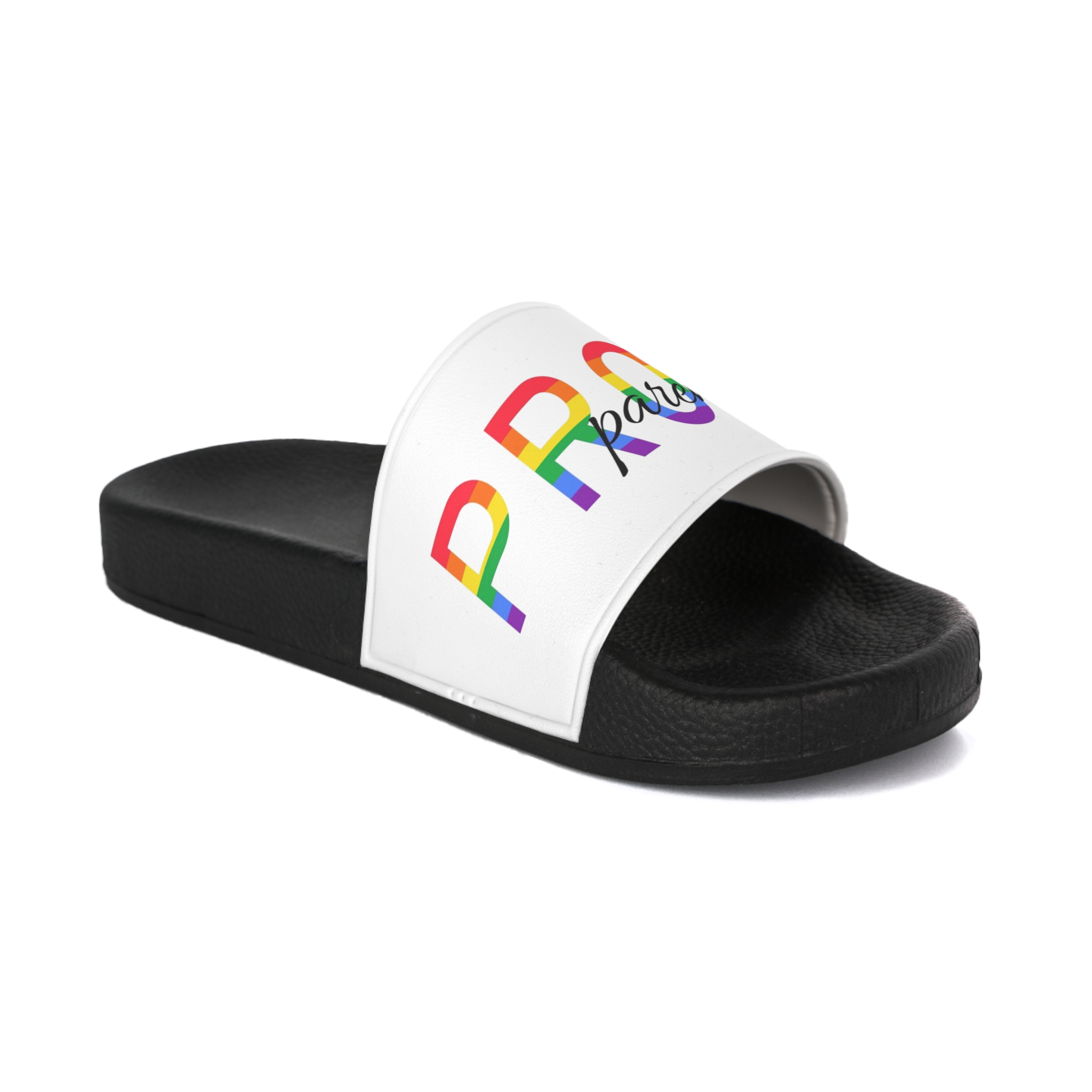 Proud Parent Letering Rainbow Colors Lgbt Flag Lgbt Parents Community Support Mens Slide Sandals - Image 2
