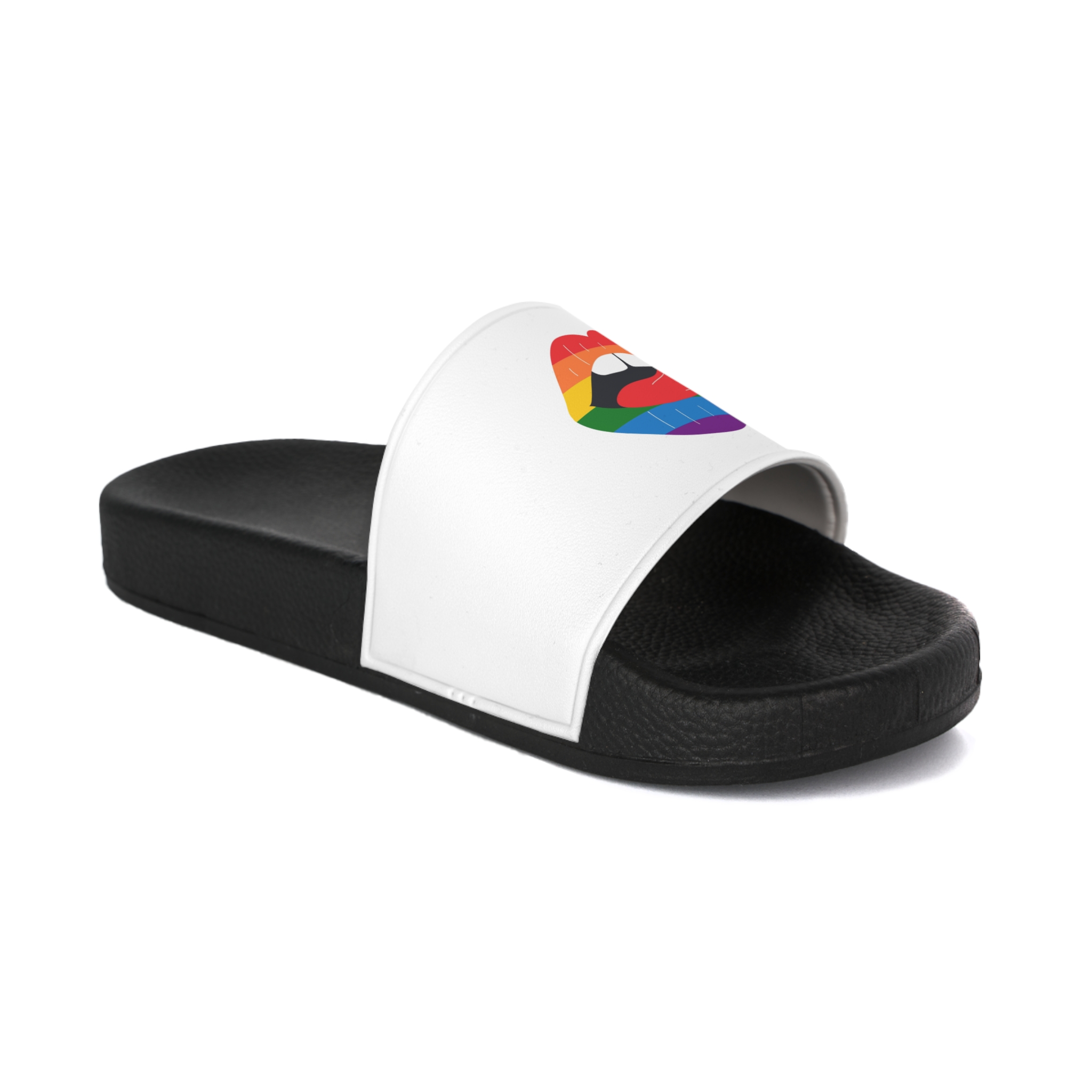 Beautiful Lips Kiss Trace With Lgbt Symbol Pride Flag Rainbow Colors Print Mens Slide Sandals - Image 2