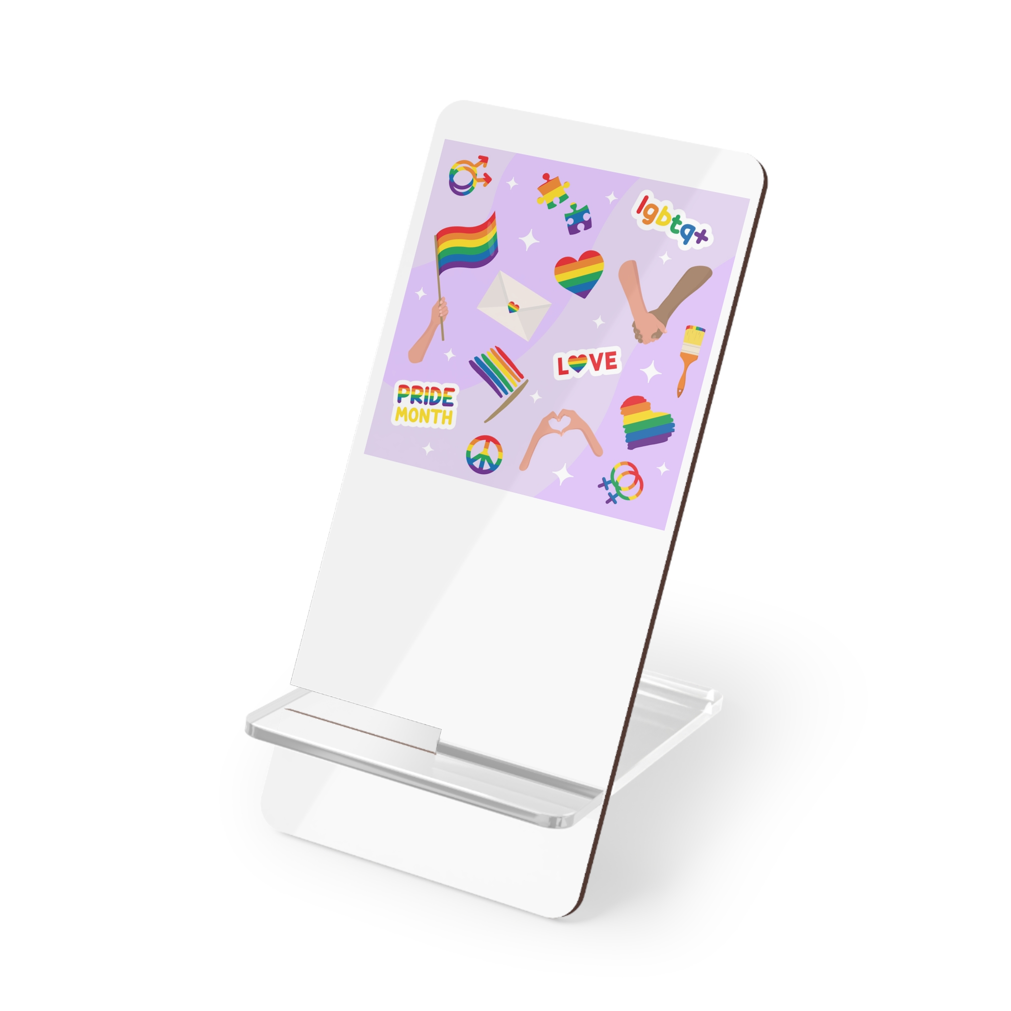 Cute Rainbow Colors Lgbtq Symbols Pride Flag Hands Holding Peace Love Mobile Display Stand For Smartphones