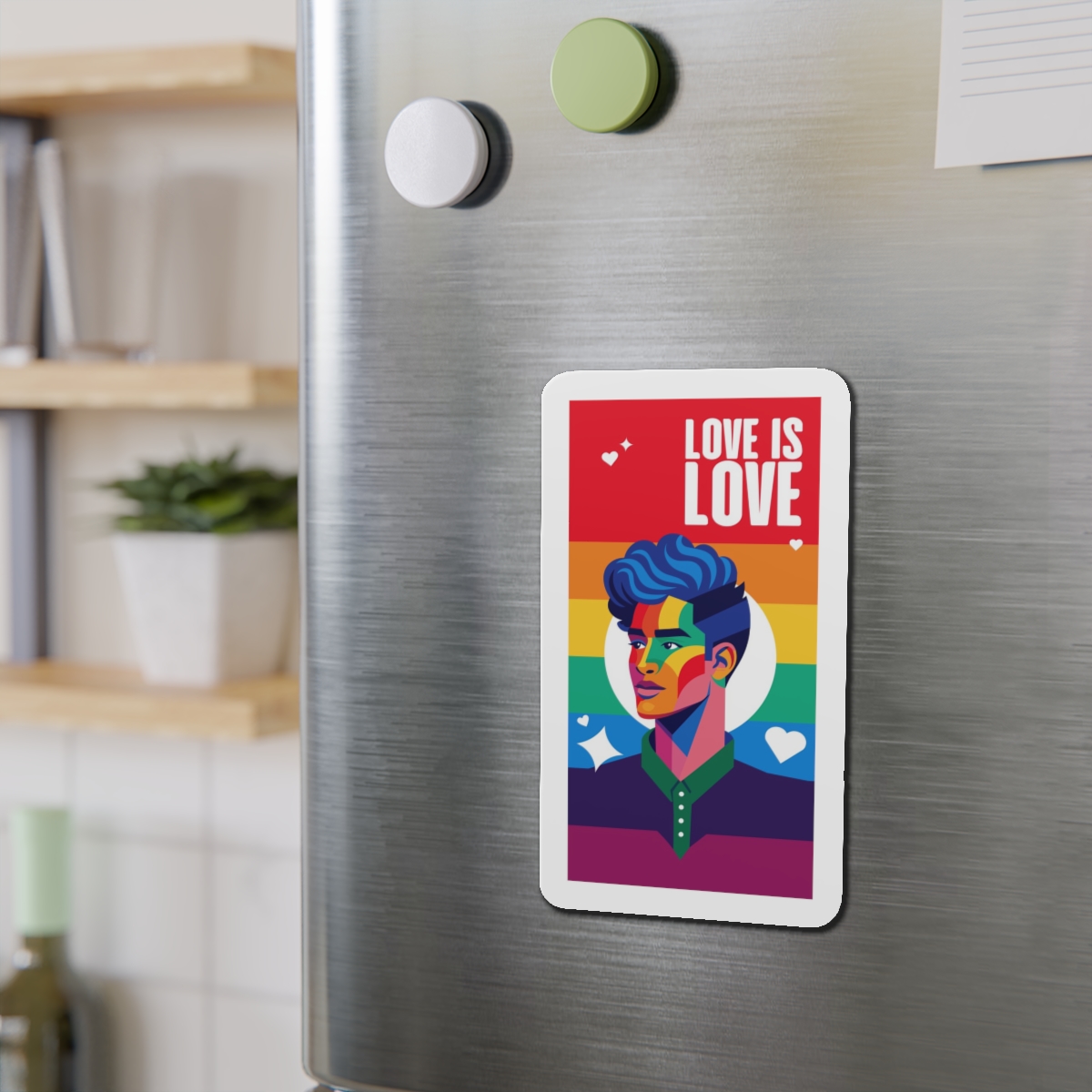 Poster Man With Rainbow Colored Face Rainbow Colored Background Die Cut Magnets - Image 15