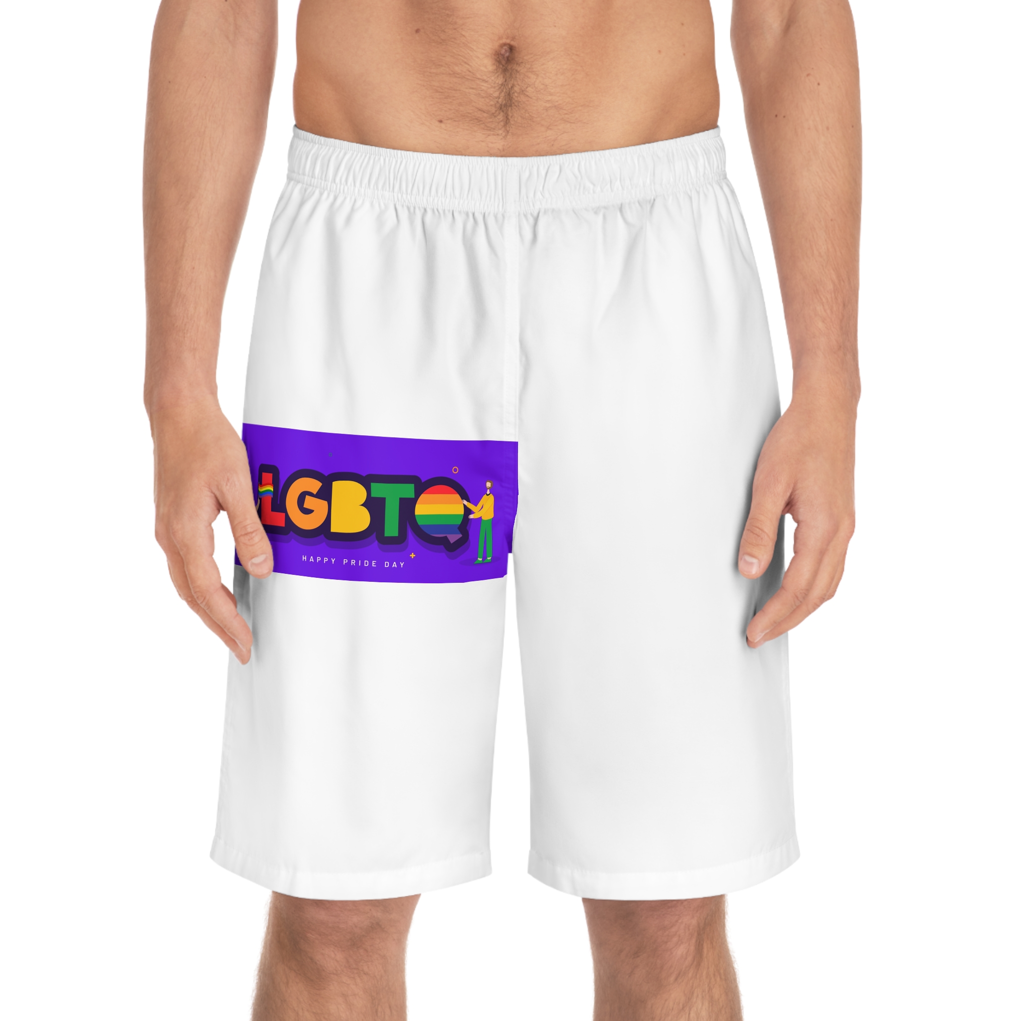 Lgbtq Community Banner Design With Illustration Gay Couple Mens Board Shorts Aop - Image 3