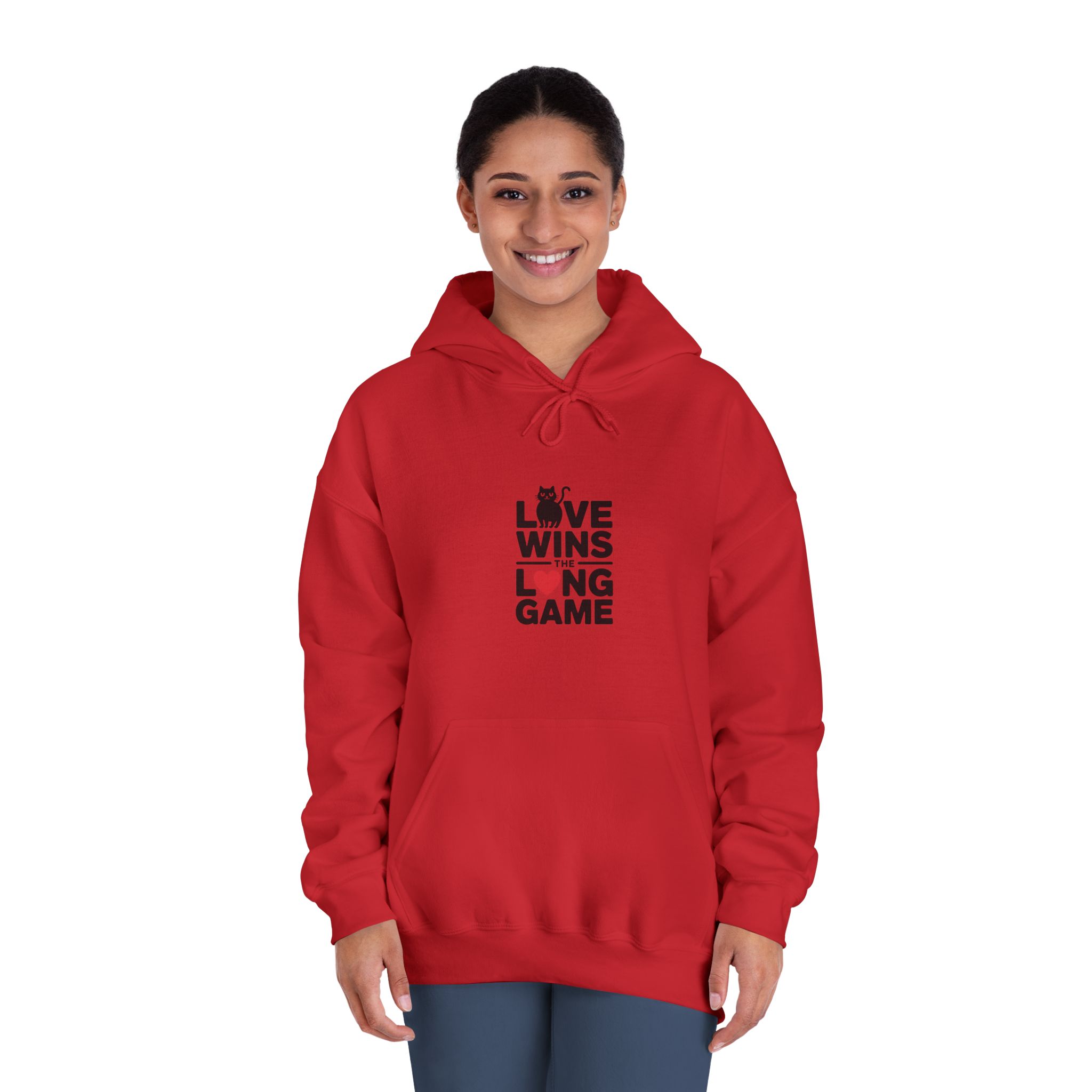 Love Wins Long Game With Black Cat Heart Illustration Unisex Dryblend Hooded Sweatshirt - Image 36