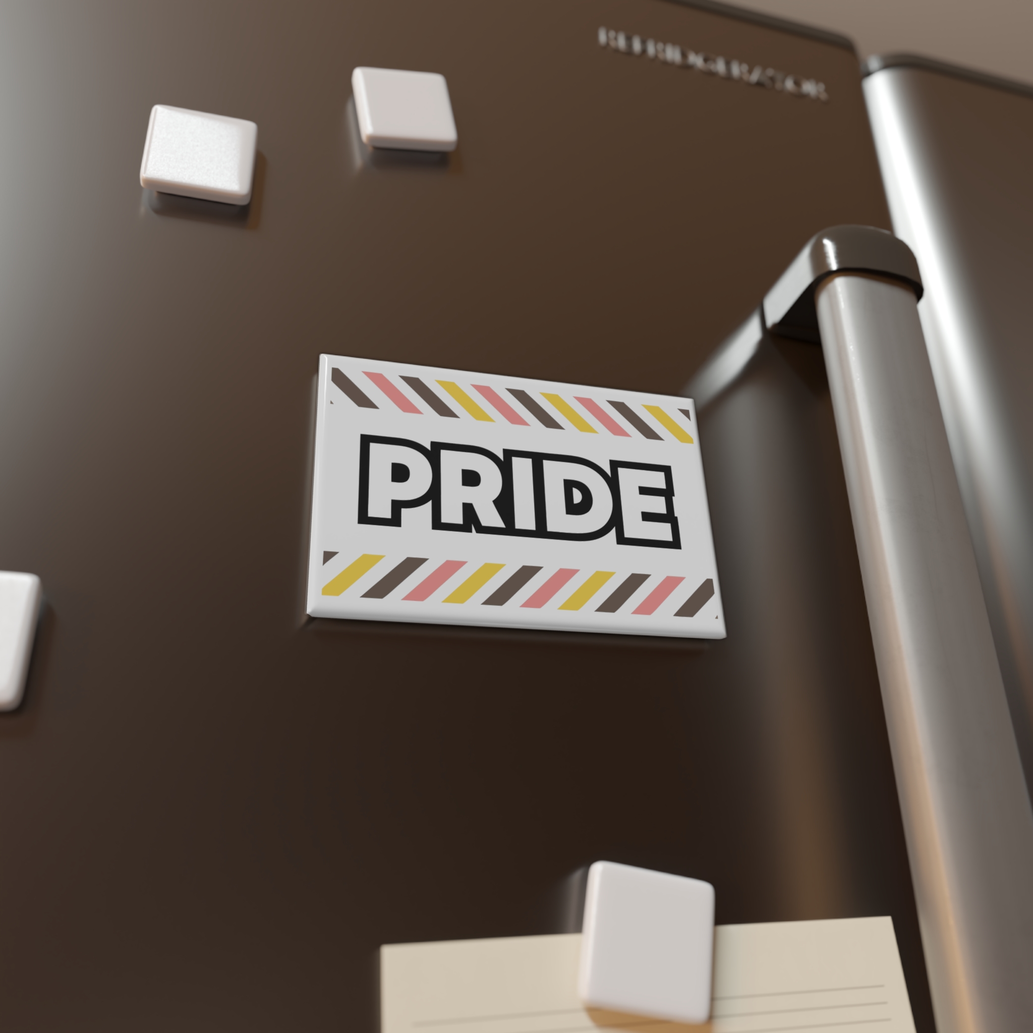 Bold P R I D E Word Graphic With Fill Colorful Diagonal Stripes Pride Text Button Magnet Rectangle 1 And 10 Pcs - Image 4