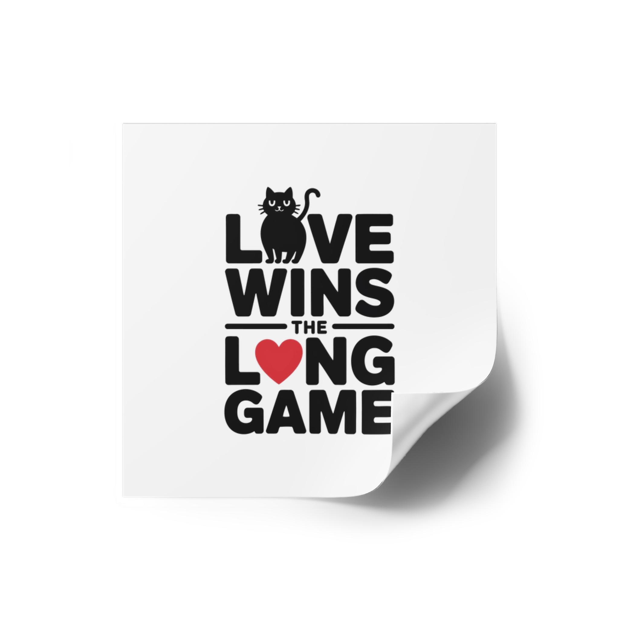 Love Wins Long Game With Black Cat Heart Illustration Laminate Stickers Square - Image 66