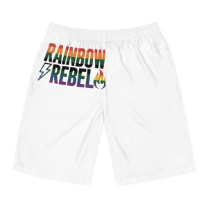 Rainbow Rebel T Shirt Design Isolated White Background Mens Board Shorts Aop