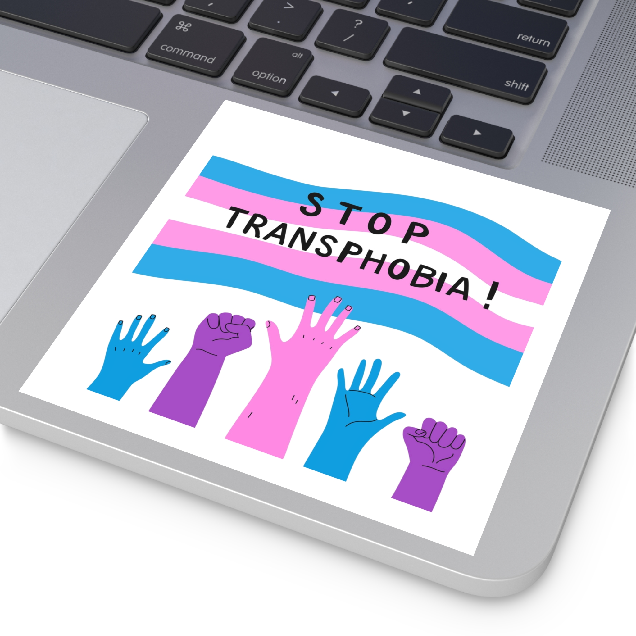Hand Drawn Stop Transphobia Concept Illustration Laminate Stickers Square - Image 35