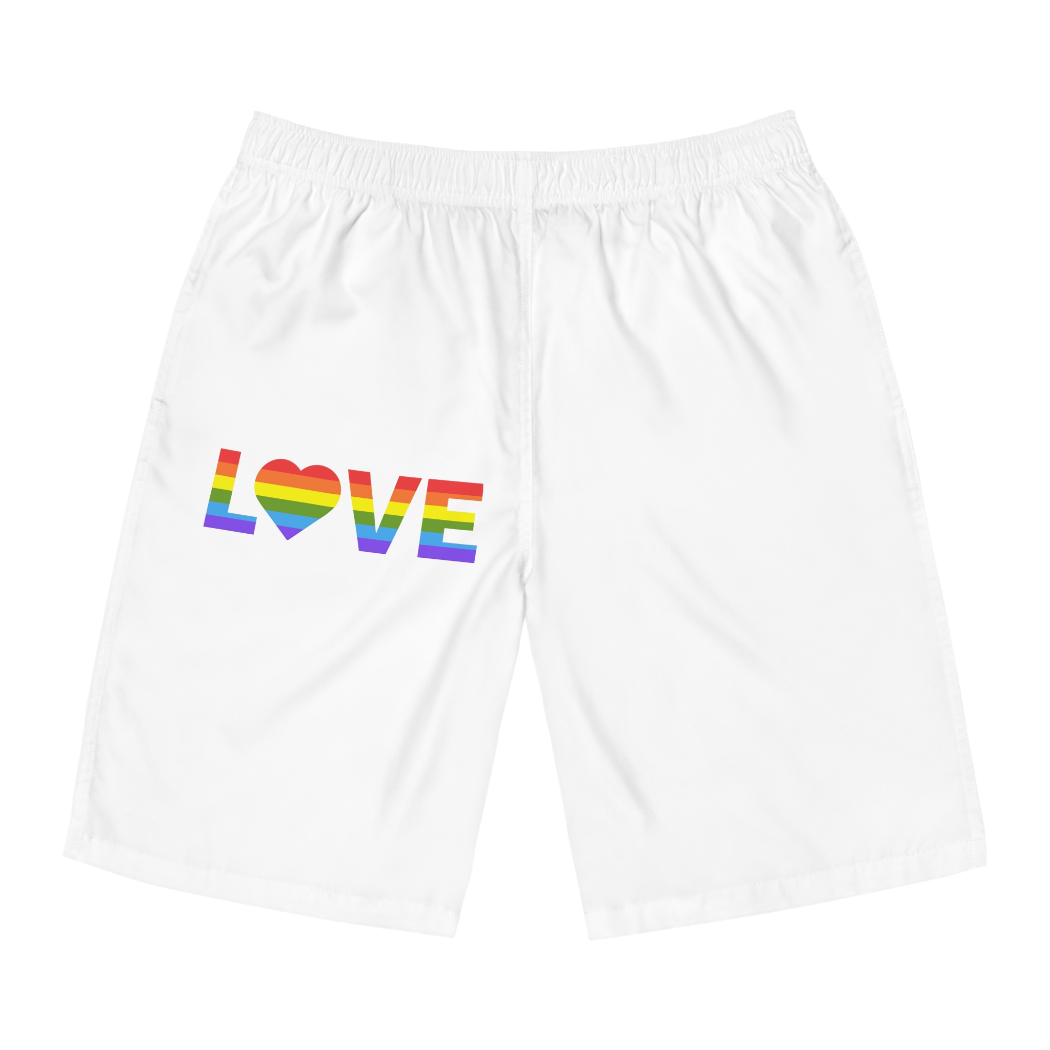 Love With Heart Rainbow Heart Shape Lgbtq Flag White Background Pride Month Mens Board Shorts Aop