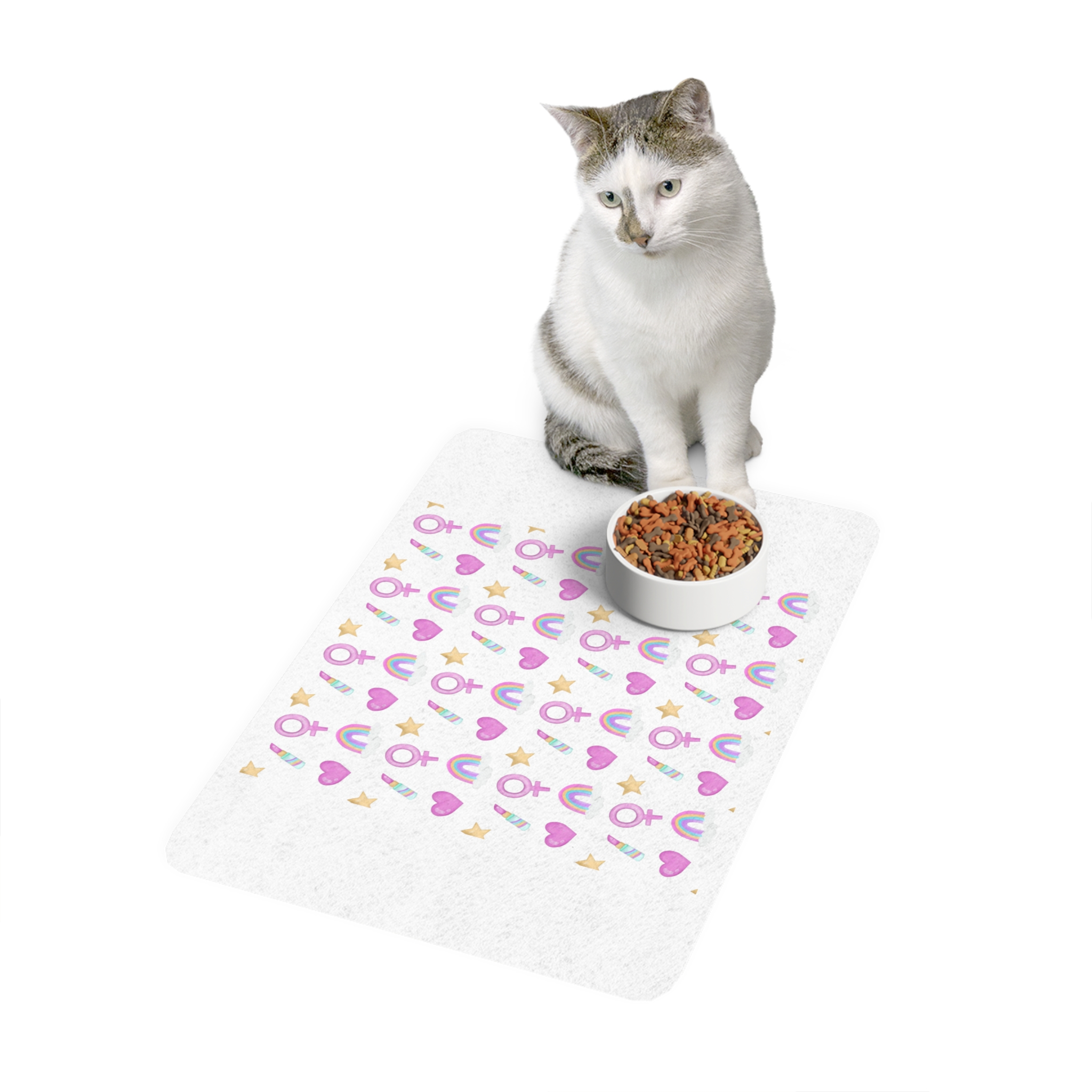 Cute Feminine Seamless Pattern With Rainbows Hearts Venus Symbols Pet Food Mat 12x18 - Image 3