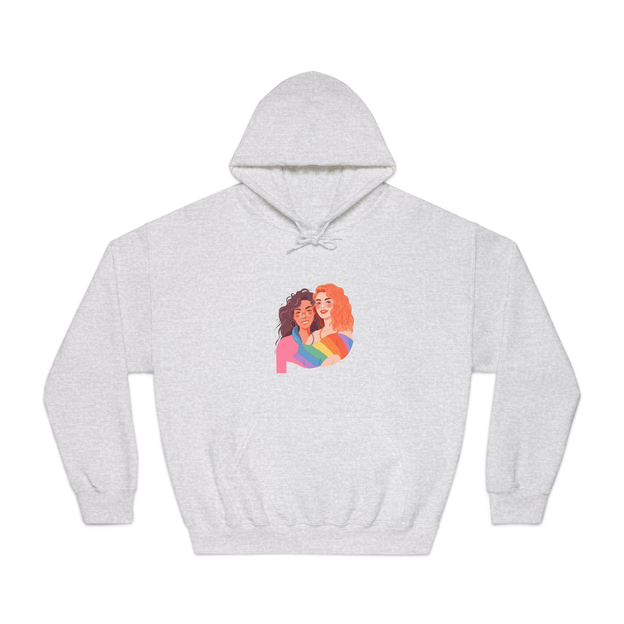 Portrait Lesbian Couple With Rainbow Flag Concept Lgbtq Illustration Couple Unisex Dryblend Hooded Sweatshirt - Image 5
