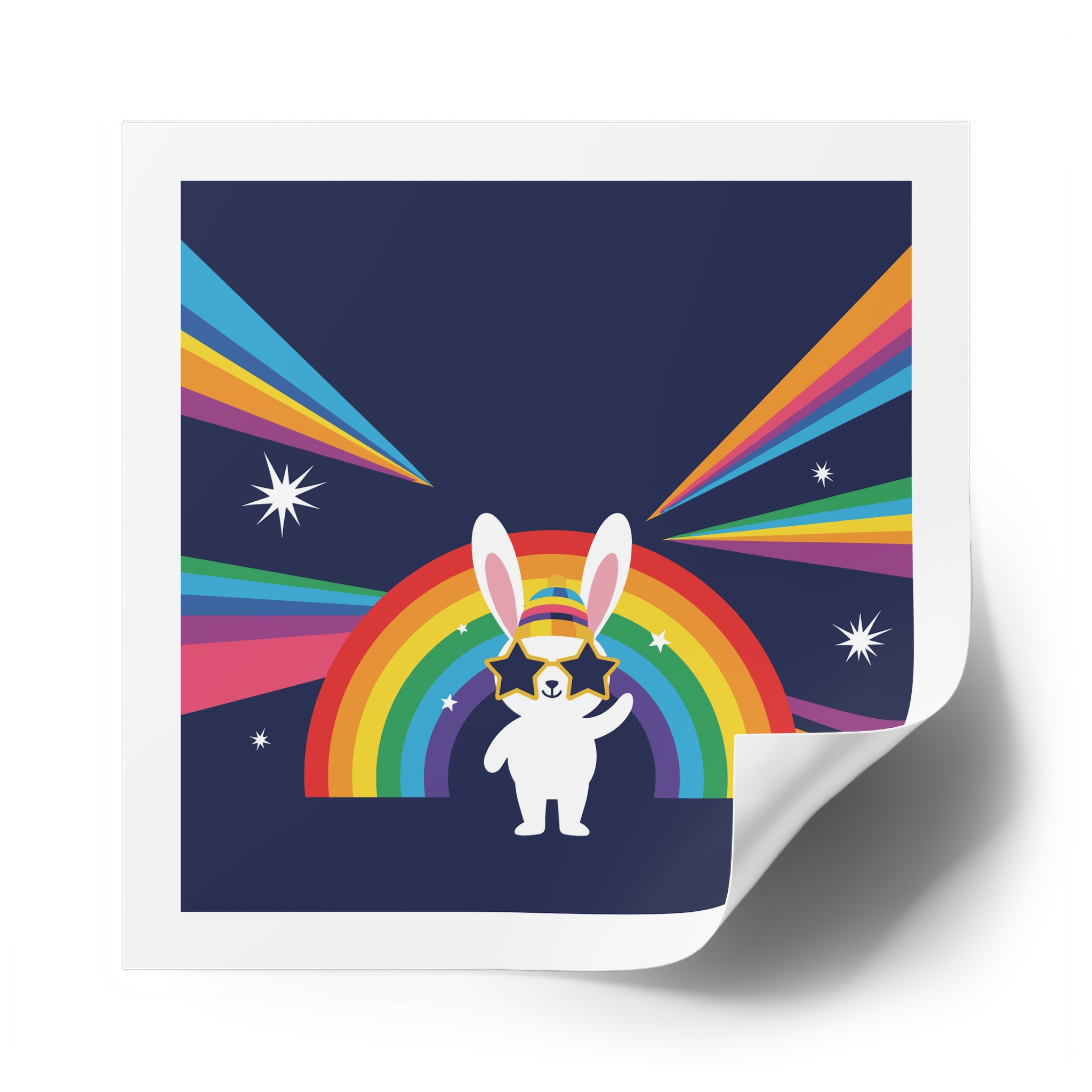 Happy Bunny With Rainbow Stars Laminate Stickers Square - Image 58