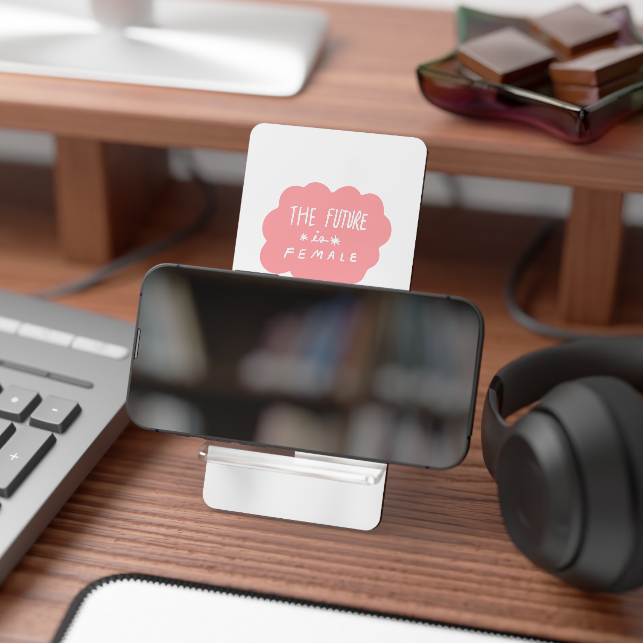 Future Is Female Sticker Collage Pink Speech Bubble Vector Mobile Display Stand For Smartphones - Image 4