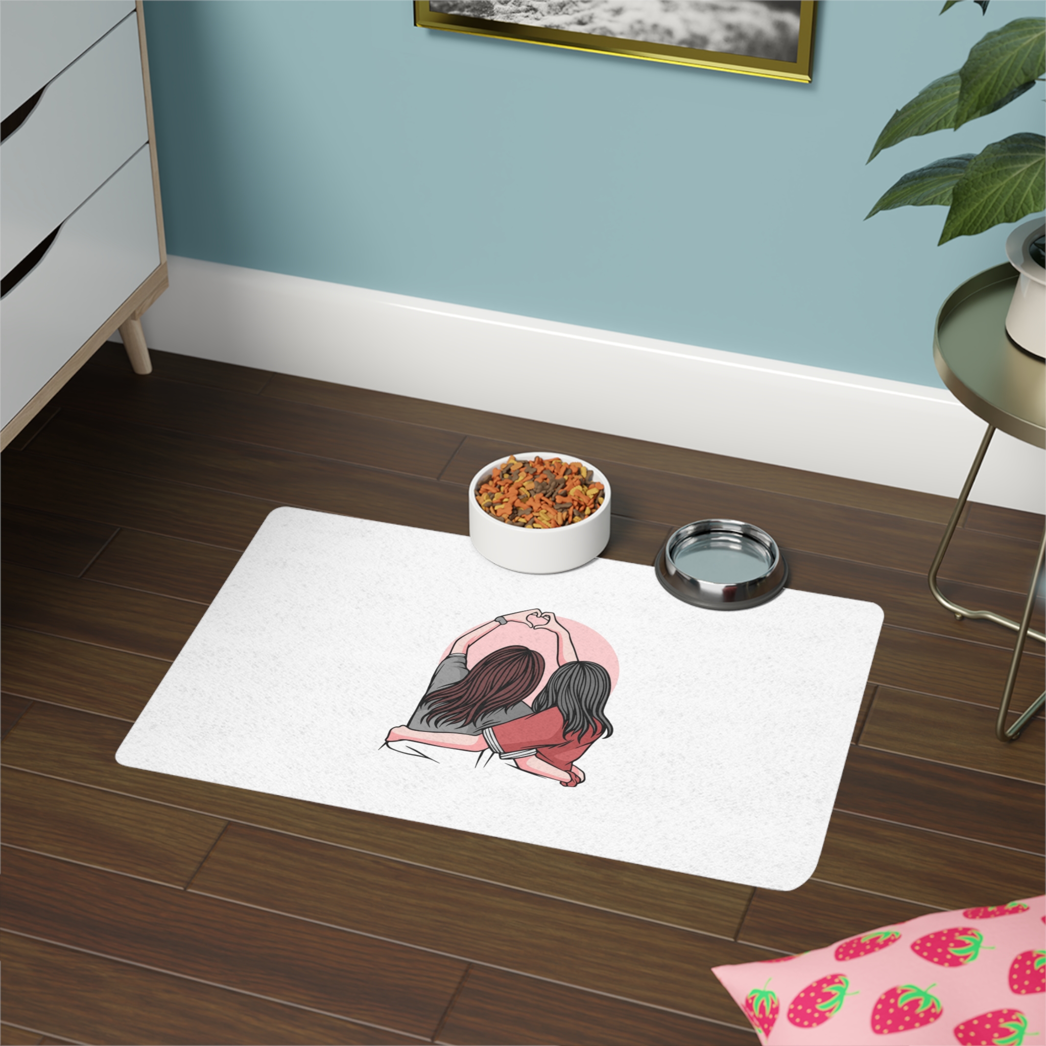 Hand Drawn Friendship Day With Friends Hugging Pet Food Mat 12x18 - Image 4