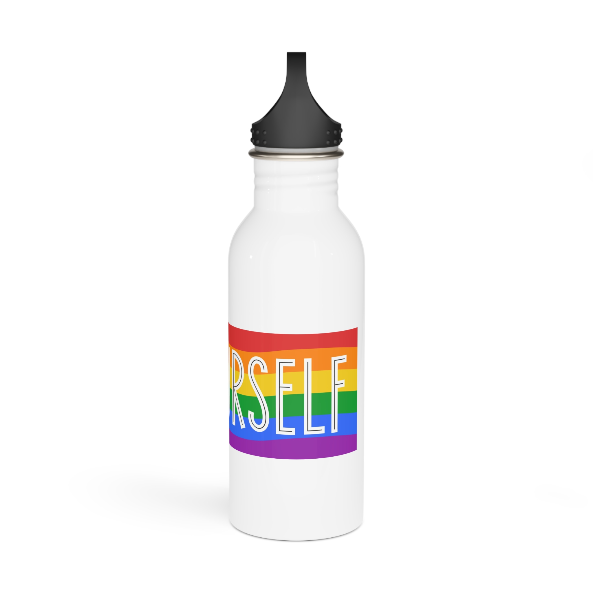 Be Yourself Phrase With Lgbtqia Flag Background Stainless Steel Water Bottle - Image 4