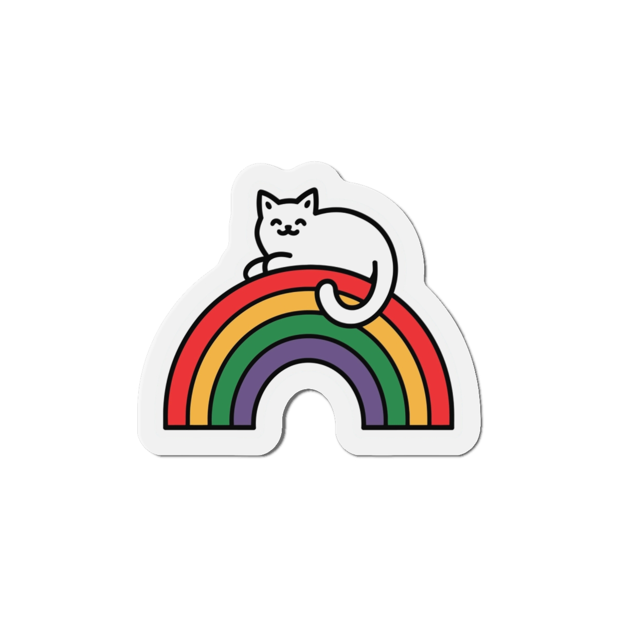 Cartoon Cat Lying Rainbow Illustration With Cheerful Expression Die Cut Magnets - Image 13