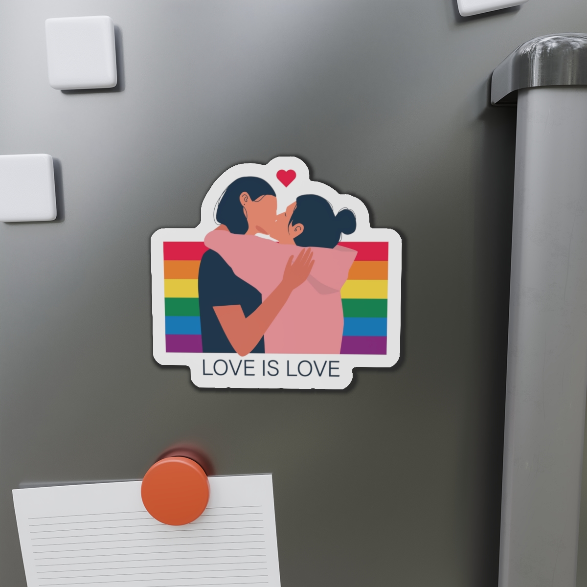 Lesbian Couple Kissing Hugging Rainbow Flag Love Is Love Die Cut Magnets - Image 11