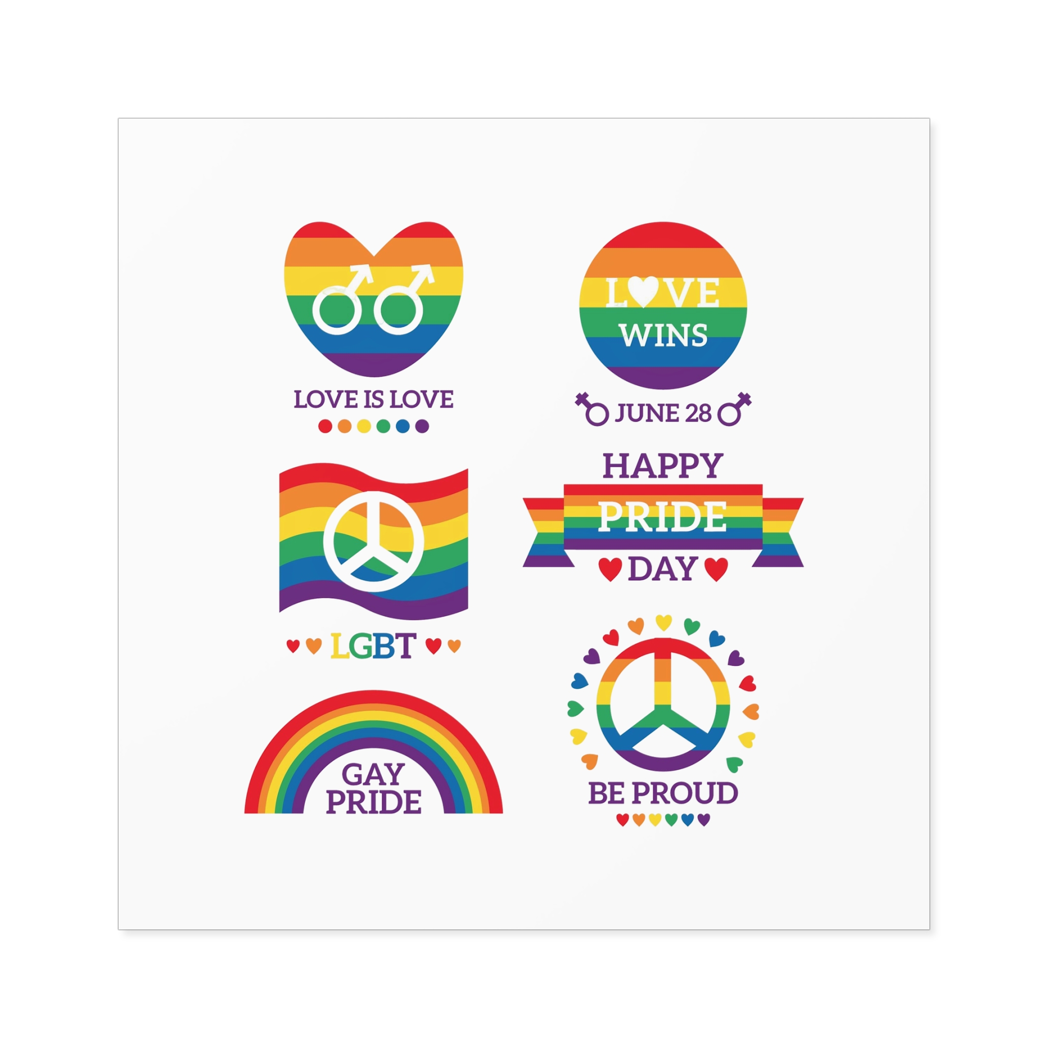 Pride Day Badges Illustration Set Laminate Stickers Square - Image 77