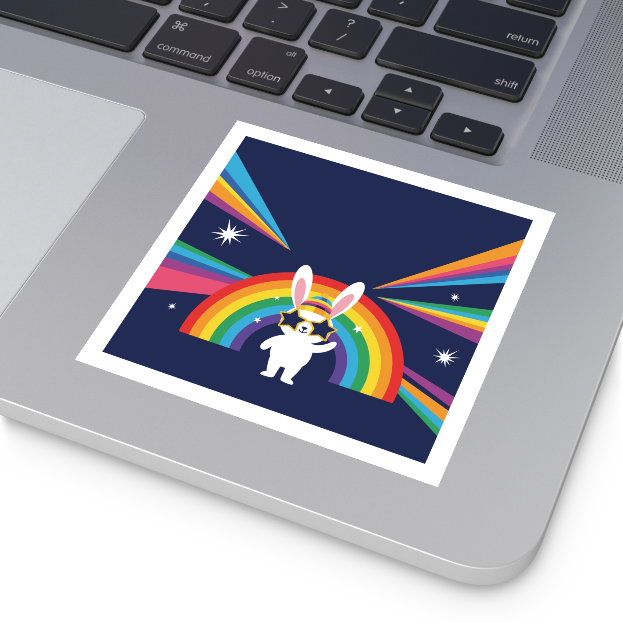 Happy Bunny With Rainbow Stars Laminate Stickers Square - Image 23